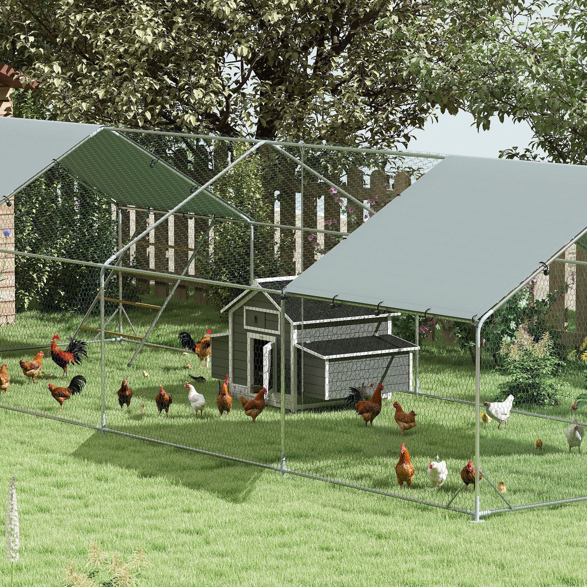 Chicken Coop, Wooden Outdoor Hen House Poultry Cage with Nesting Box, Openable Waterproof Top, Pull-Out Tray, 150 x 100 x 97cm, Grey