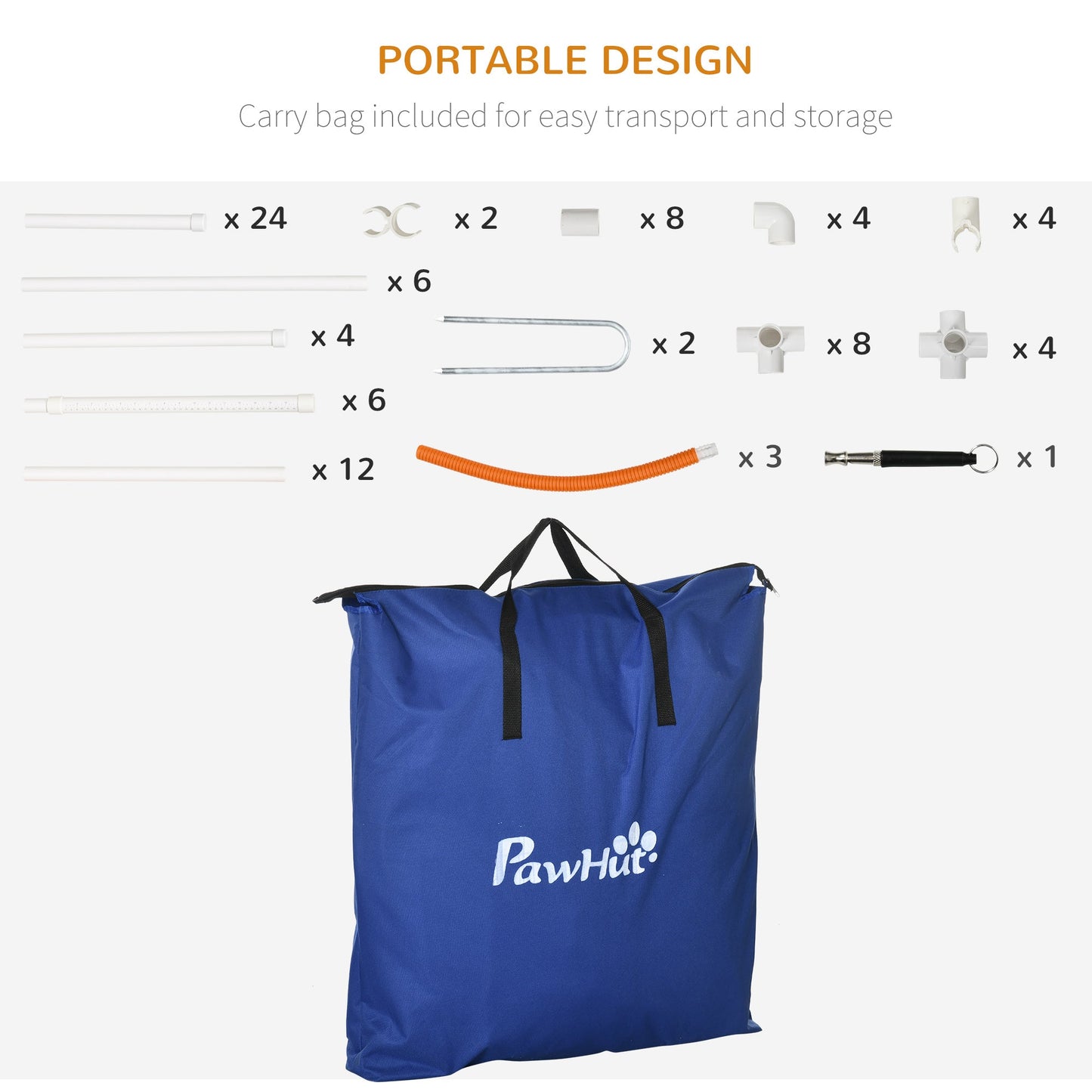 Dog Agility Equipment Set 6 PCs with 3(m) Tunnel, Canine Whistle, Pause Box, Dog Jumps, Weave Poles