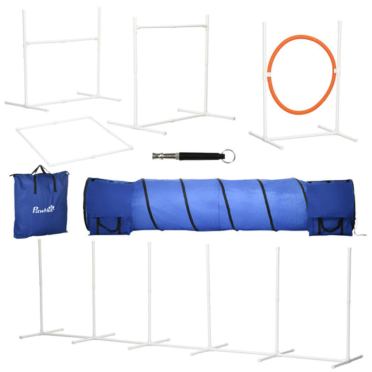 Dog Agility Equipment Set 6 PCs with 3(m) Tunnel, Canine Whistle, Pause Box, Dog Jumps, Weave Poles