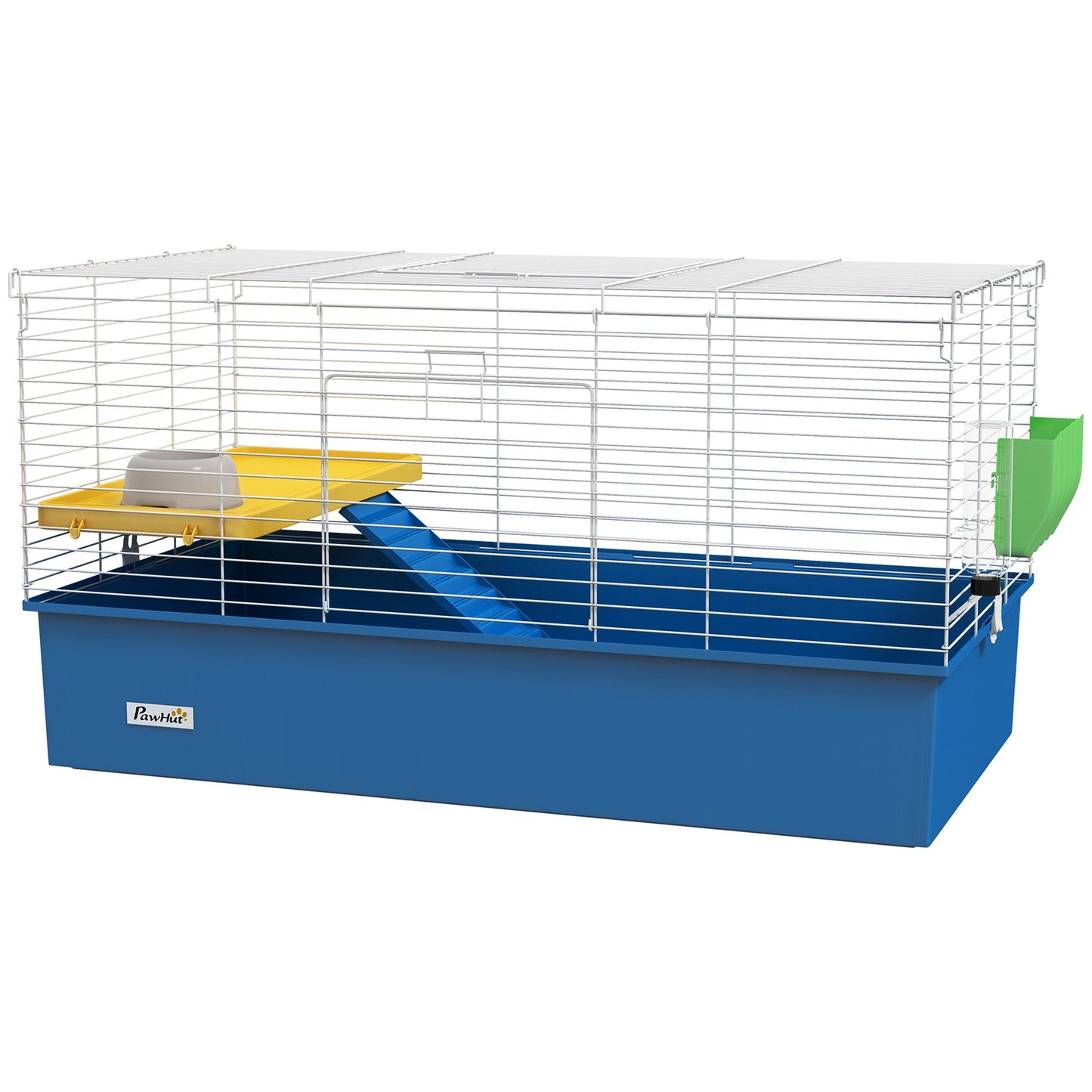 Guinea Pig Cage Chinchillas Rabbit Small Animal Cage with Ramp, Dish, Water Bottle, 99 x 52 x 53cm, Blue