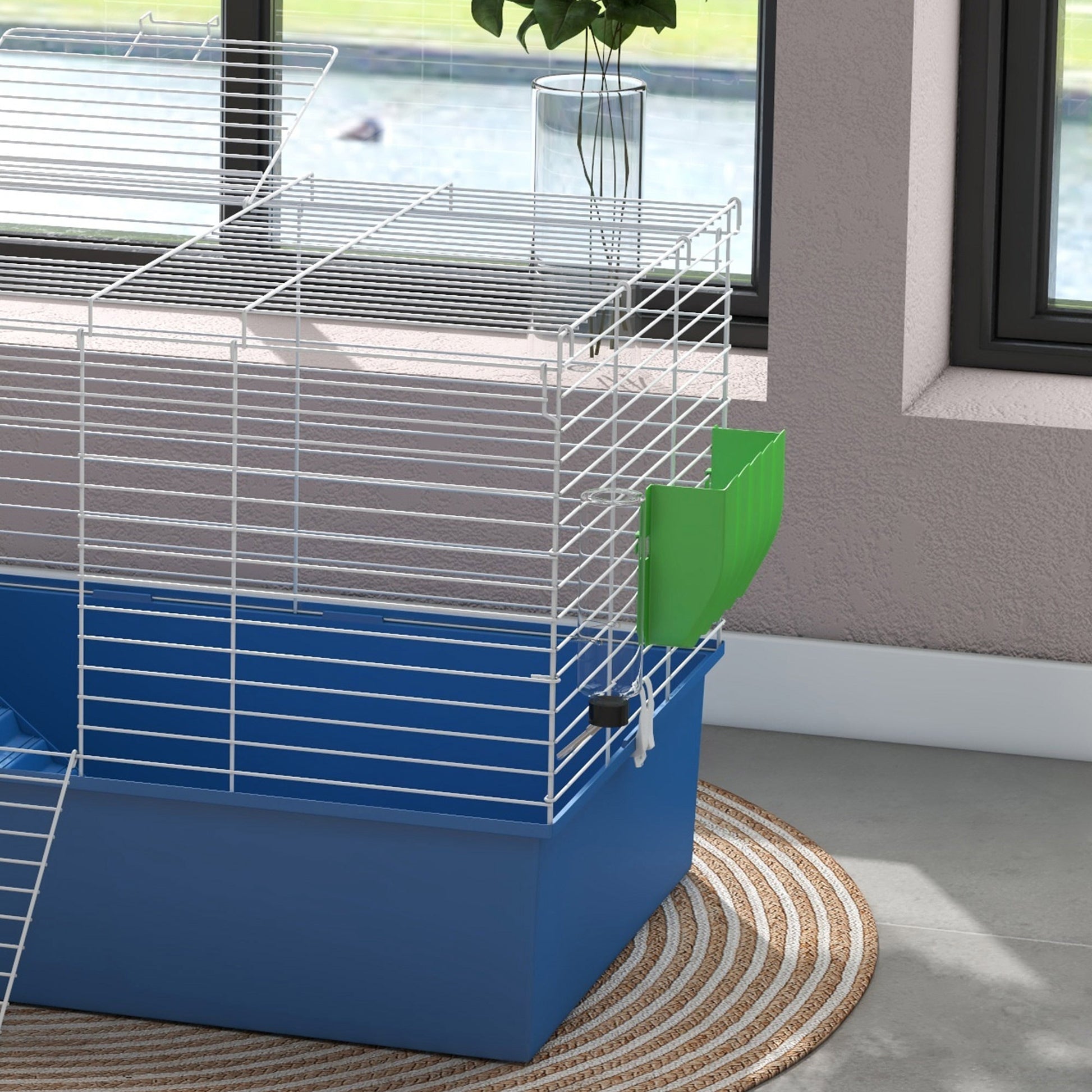 Guinea Pig Cage Chinchillas Rabbit Small Animal Cage with Ramp, Dish, Water Bottle, 99 x 52 x 53cm, Blue