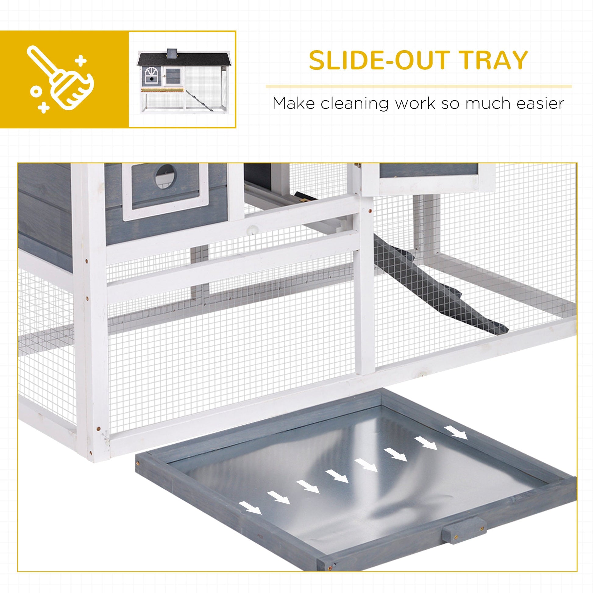 2 Tiers Rabbit Hutch and Run Wooden Guinea Pig Hutch Outdoor with Sliding Tray, Ramp, Water-resistant Roof, for 2-4 Rabbits, Grey