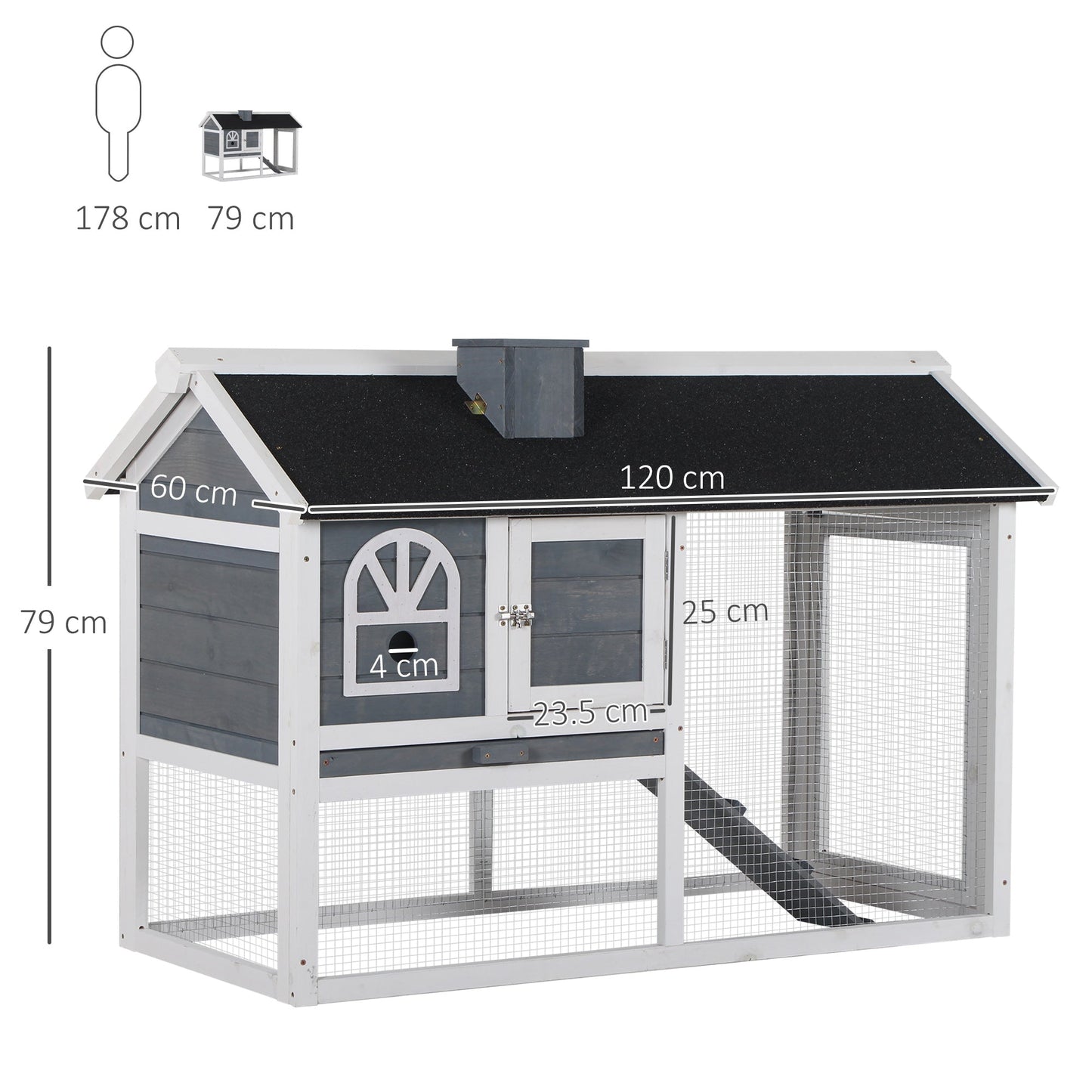 2 Tiers Rabbit Hutch and Run Wooden Guinea Pig Hutch Outdoor with Sliding Tray, Ramp, Water-resistant Roof, for 2-4 Rabbits, Grey
