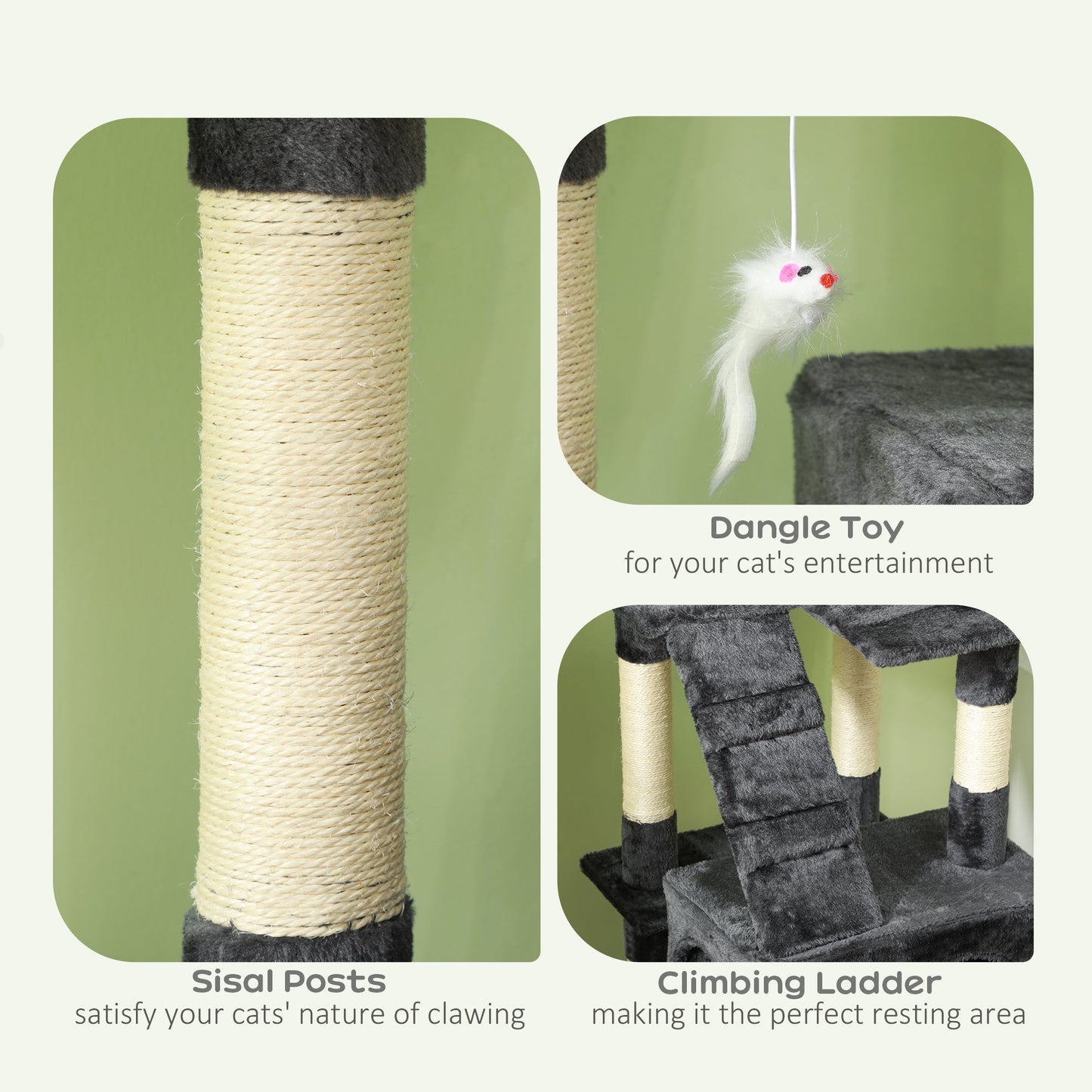 Cat Tree for Indoor Cats, 173cm Cat Tower Scratching Post Tall Climbing Tower, Activity Centre House - Grey