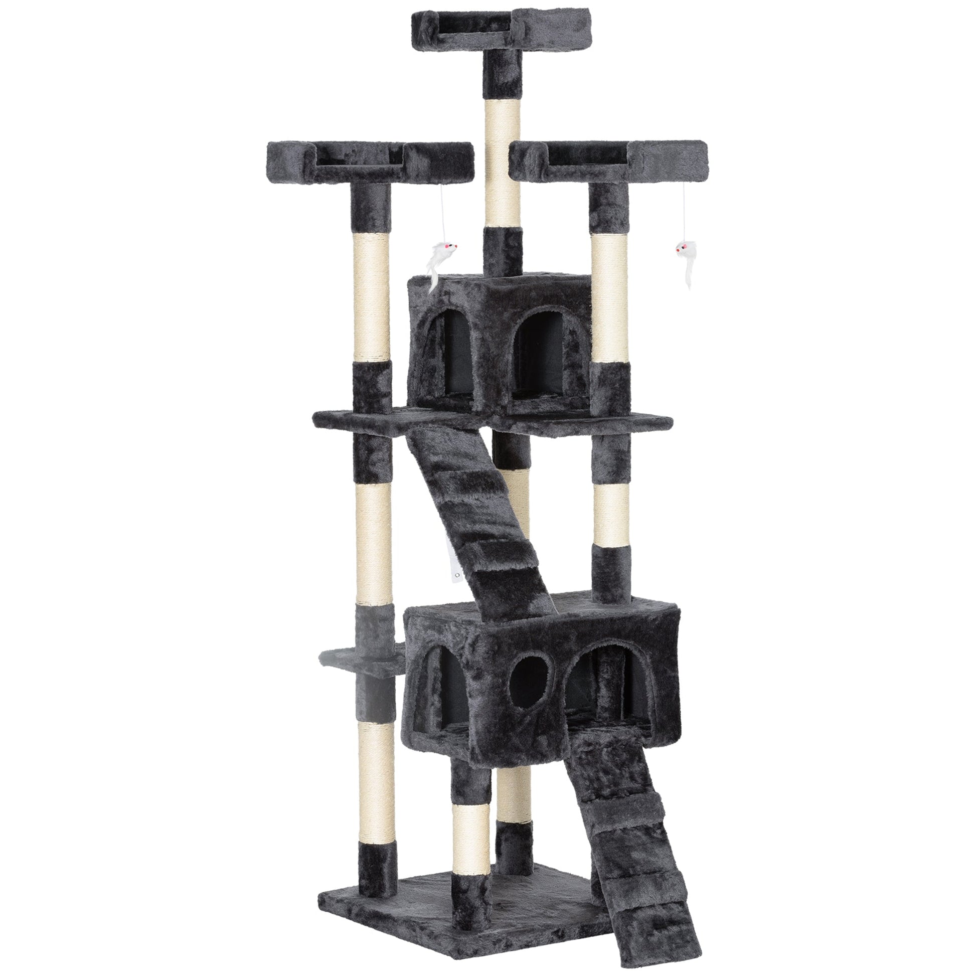 Cat Tree for Indoor Cats, 173cm Cat Tower Scratching Post Tall Climbing Tower, Activity Centre House - Grey