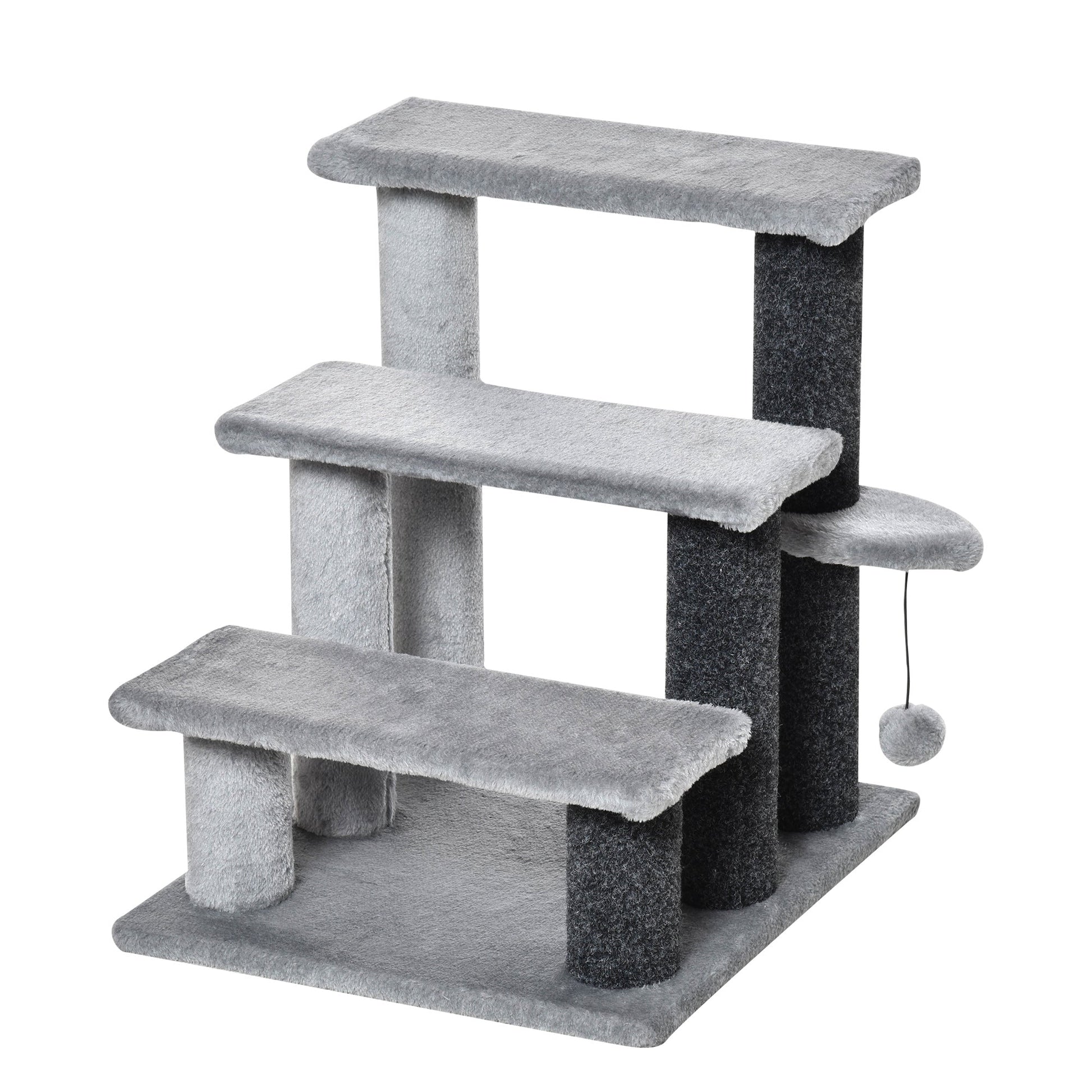 Pet Stairs, Cat Tree Climb Ladder with 3-step Stair, Scratching Posts, Platforms, Toy Ball, for Indoor Cats, Grey