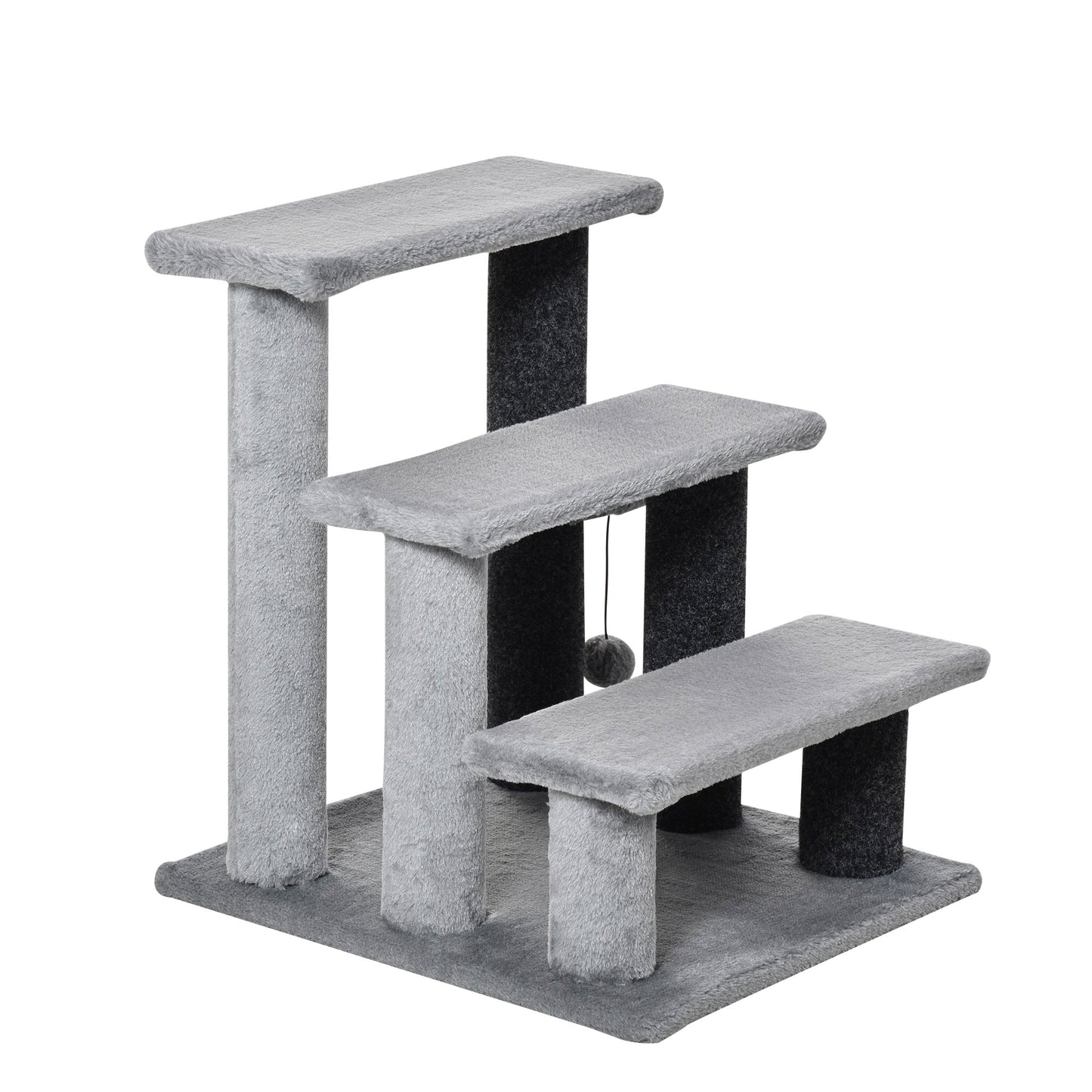 Pet Stairs, Cat Tree Climb Ladder with 3-step Stair, Scratching Posts, Platforms, Toy Ball, for Indoor Cats, Grey