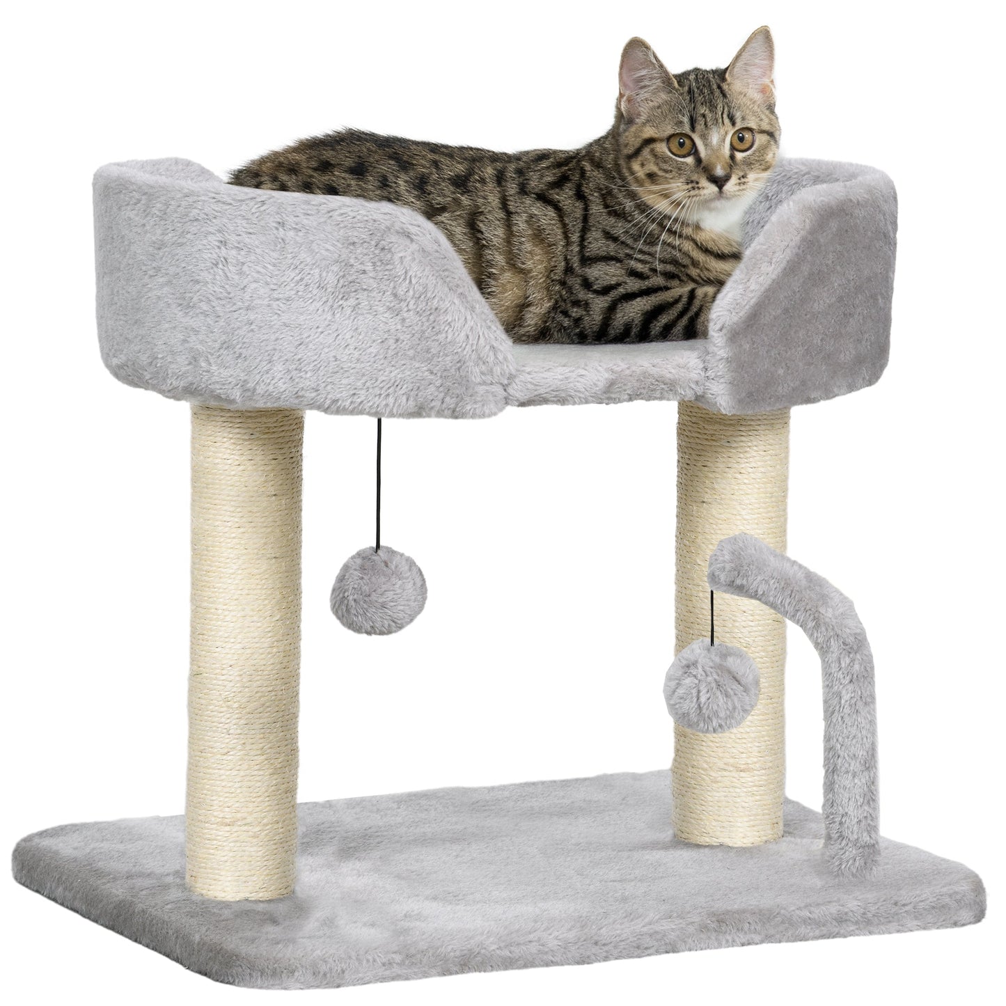 Cat Scratching Post Cat Tree Tower With Bed for Indoor Cats Scratcher Toy Balls 48 x 38 x 42cm - Light Grey