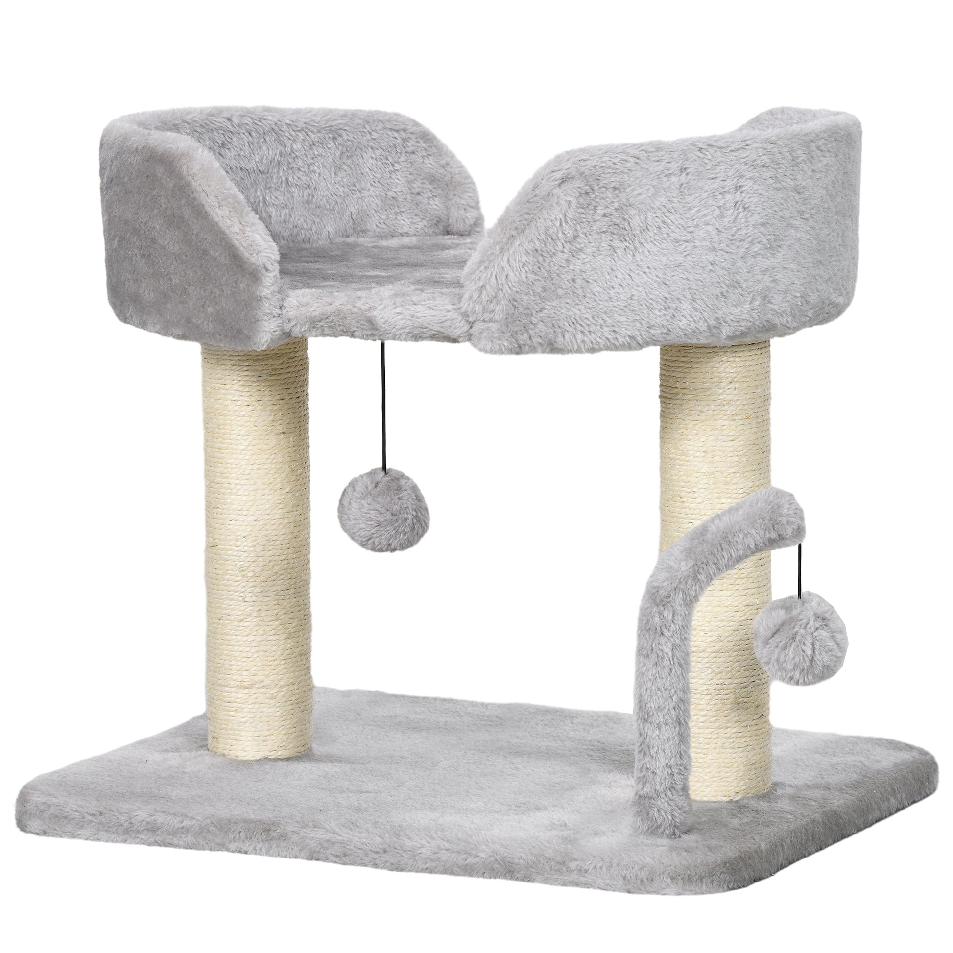 Cat Scratching Post Cat Tree Tower With Bed for Indoor Cats Scratcher Toy Balls 48 x 38 x 42cm - Light Grey