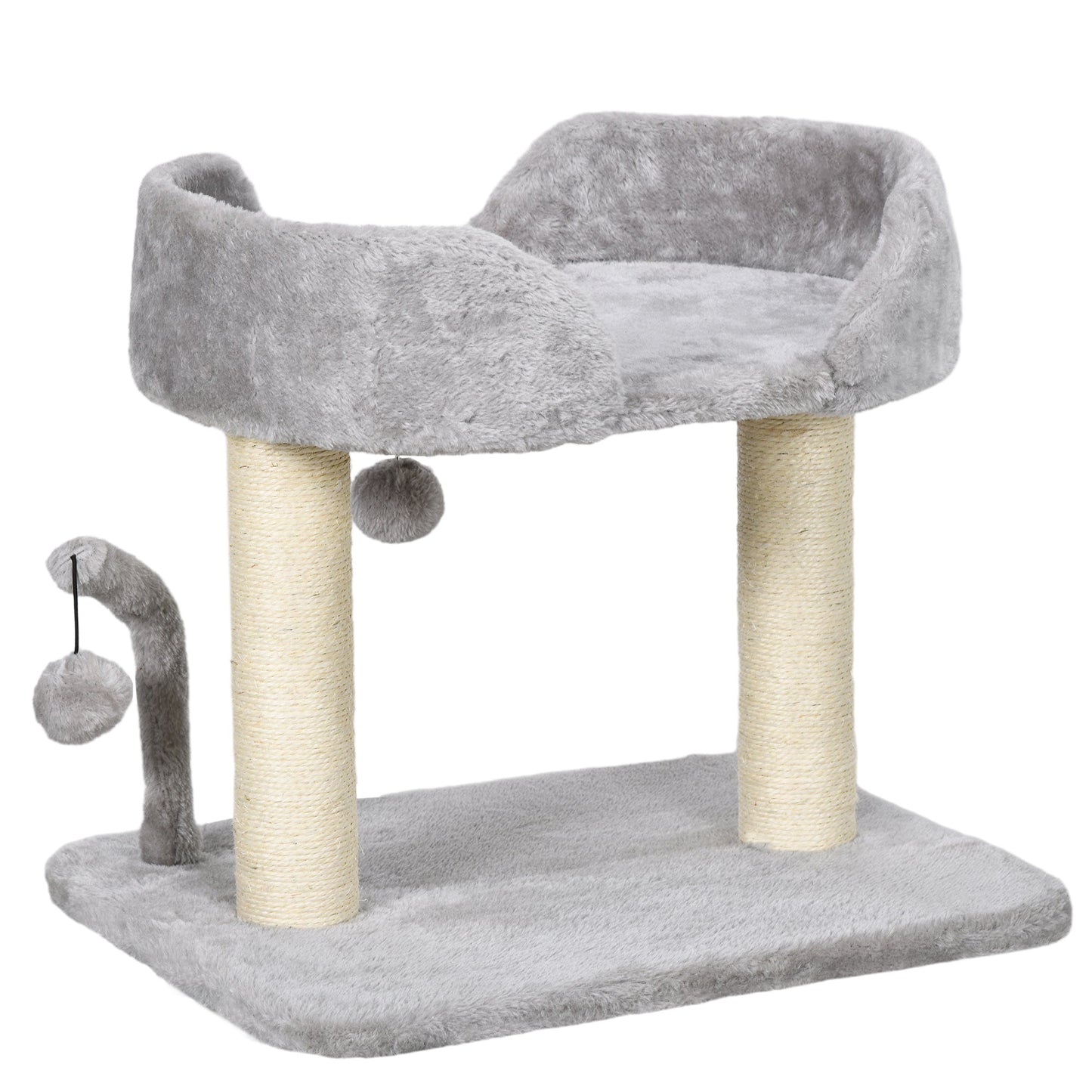 Cat Scratching Post Cat Tree Tower With Bed for Indoor Cats Scratcher Toy Balls 48 x 38 x 42cm - Light Grey