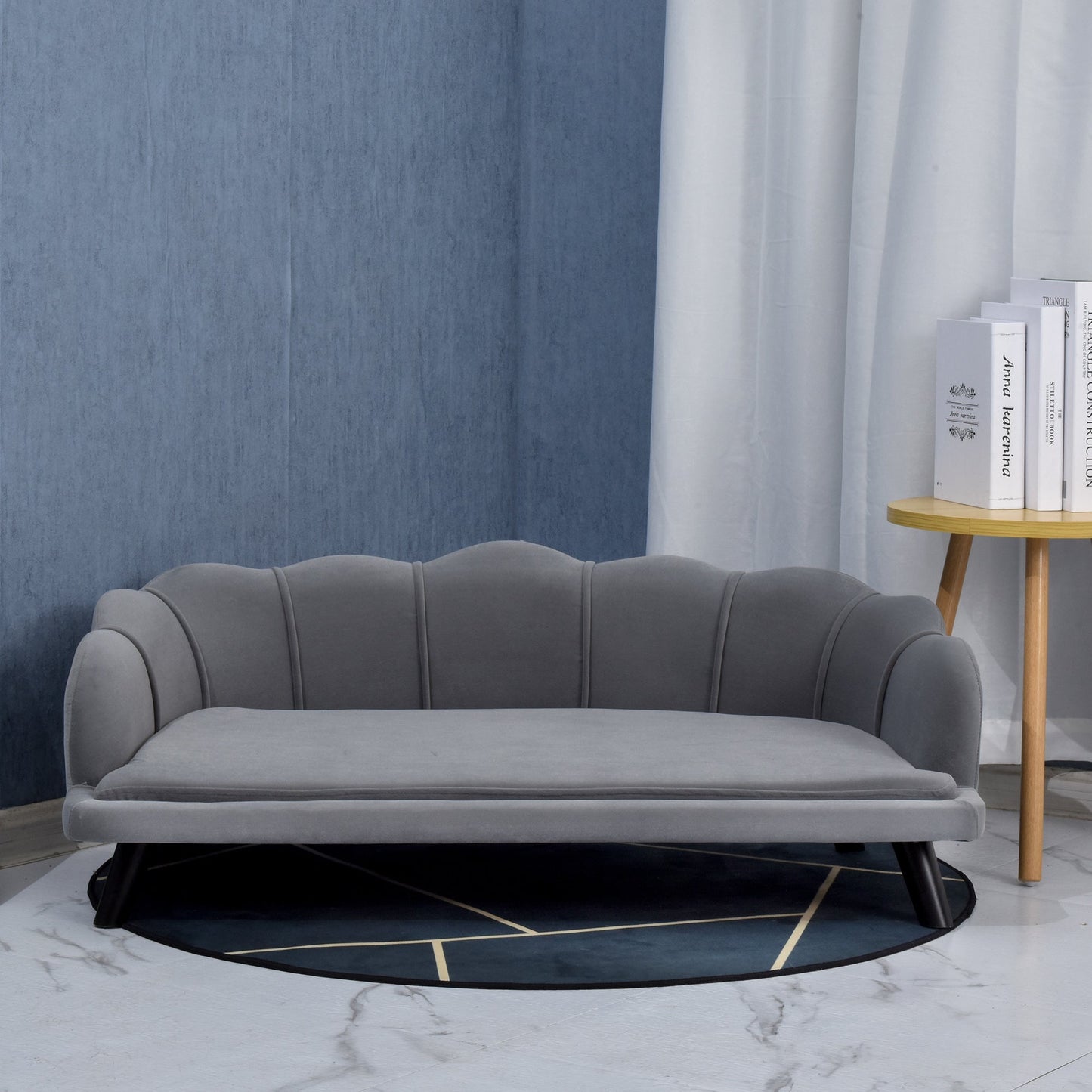 Dog Sofa for Medium, Large Dogs, Shell Shaped Pet Couch Bed w/ Legs, Cushion, Washable Cover - Grey