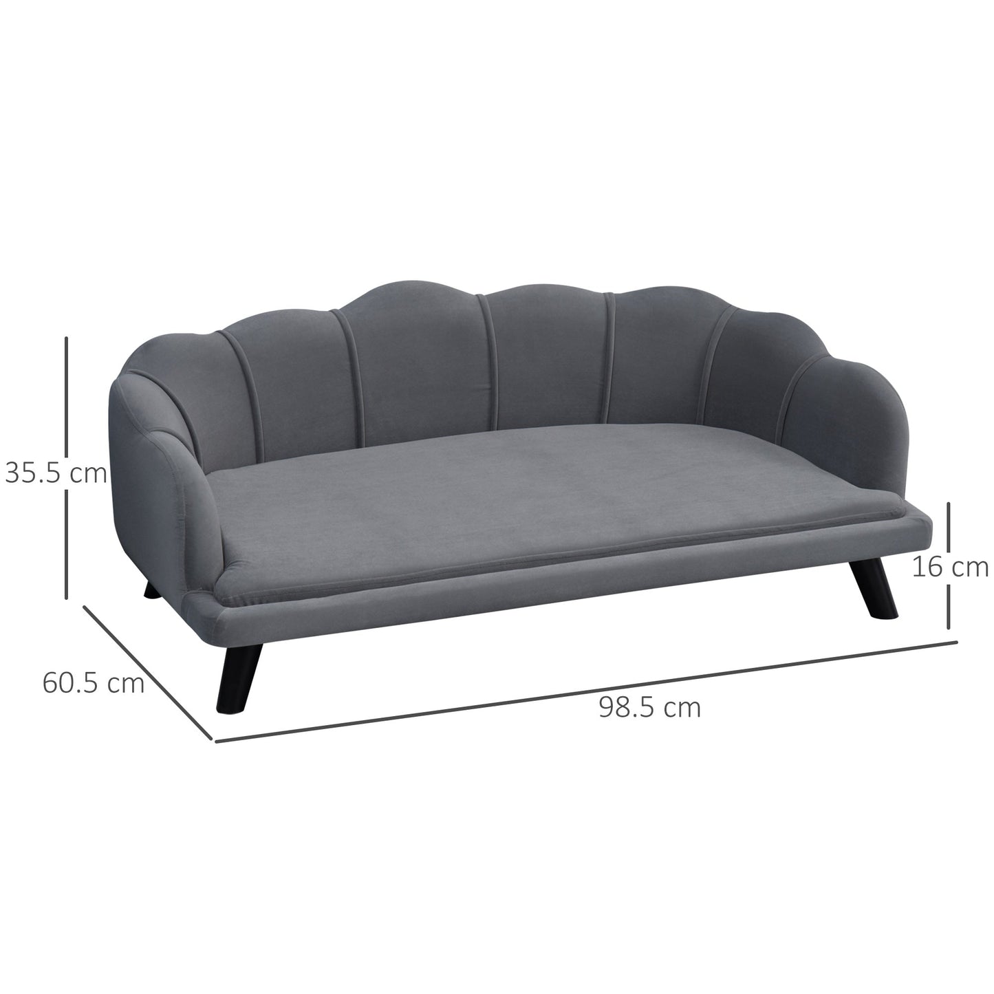 Dog Sofa for Medium, Large Dogs, Shell Shaped Pet Couch Bed w/ Legs, Cushion, Washable Cover - Grey