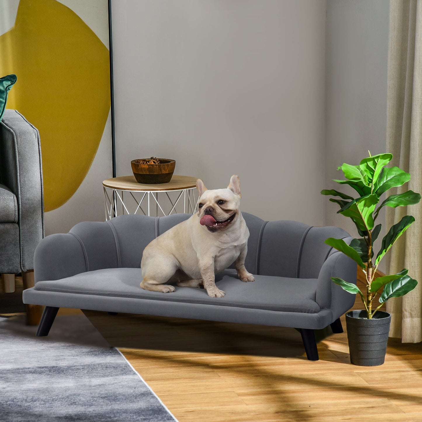 Dog Sofa for Medium, Large Dogs, Shell Shaped Pet Couch Bed w/ Legs, Cushion, Washable Cover - Grey