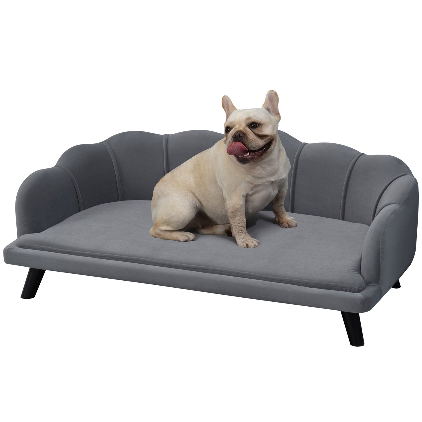 Dog Sofa for Medium, Large Dogs, Shell Shaped Pet Couch Bed w/ Legs, Cushion, Washable Cover - Grey