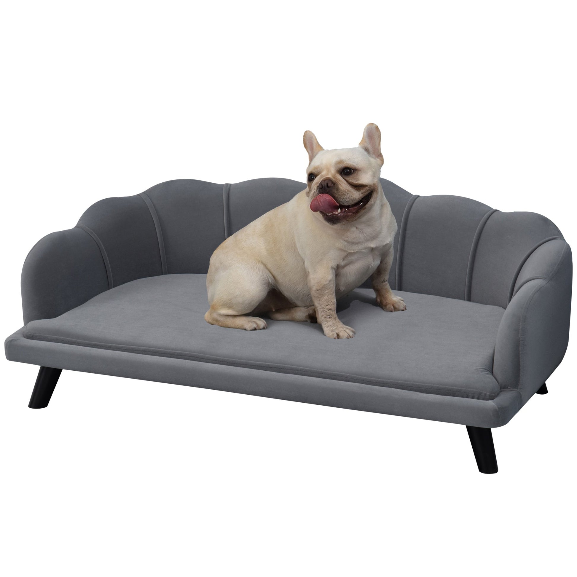 Dog Sofa for Medium, Large Dogs, Shell Shaped Pet Couch Bed w/ Legs, Cushion, Washable Cover - Grey