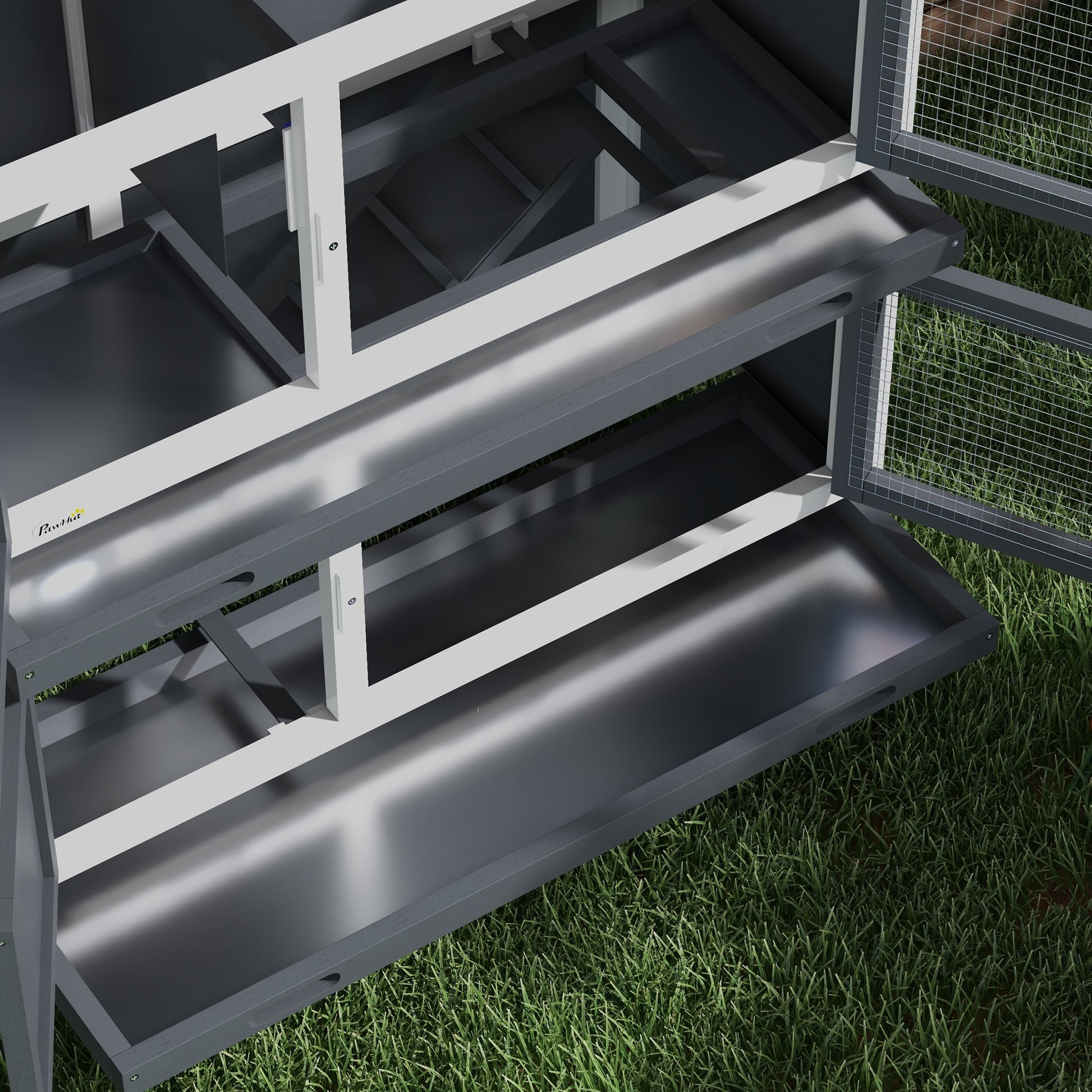 Rabbit Hutch  Guinea Pig Hutch Double Decker Pet Cage with Openable Roof, Divider, Ramp for Outdoor 100 x 47 x 91cm, Grey