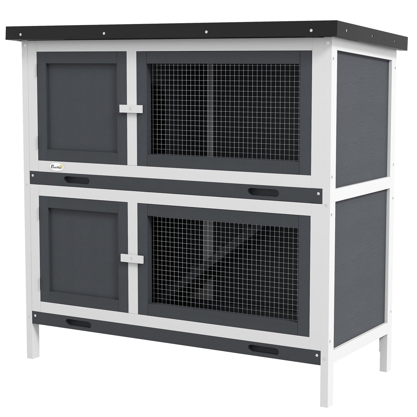 Rabbit Hutch  Guinea Pig Hutch Double Decker Pet Cage with Openable Roof, Divider, Ramp for Outdoor 100 x 47 x 91cm, Grey