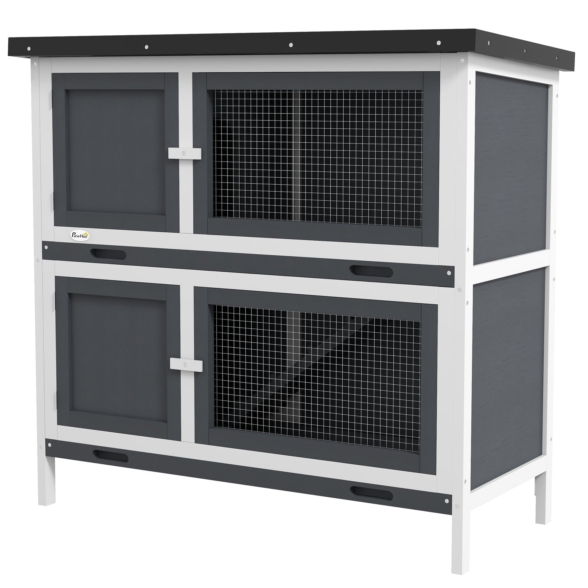 Rabbit Hutch  Guinea Pig Hutch Double Decker Pet Cage with Openable Roof, Divider, Ramp for Outdoor 100 x 47 x 91cm, Grey