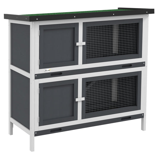 Rabbit Hutch  Guinea Pig Hutch Double Decker Pet Cage with Openable Roof, Divider, Ramp for Outdoor 100 x 47 x 91cm, Grey