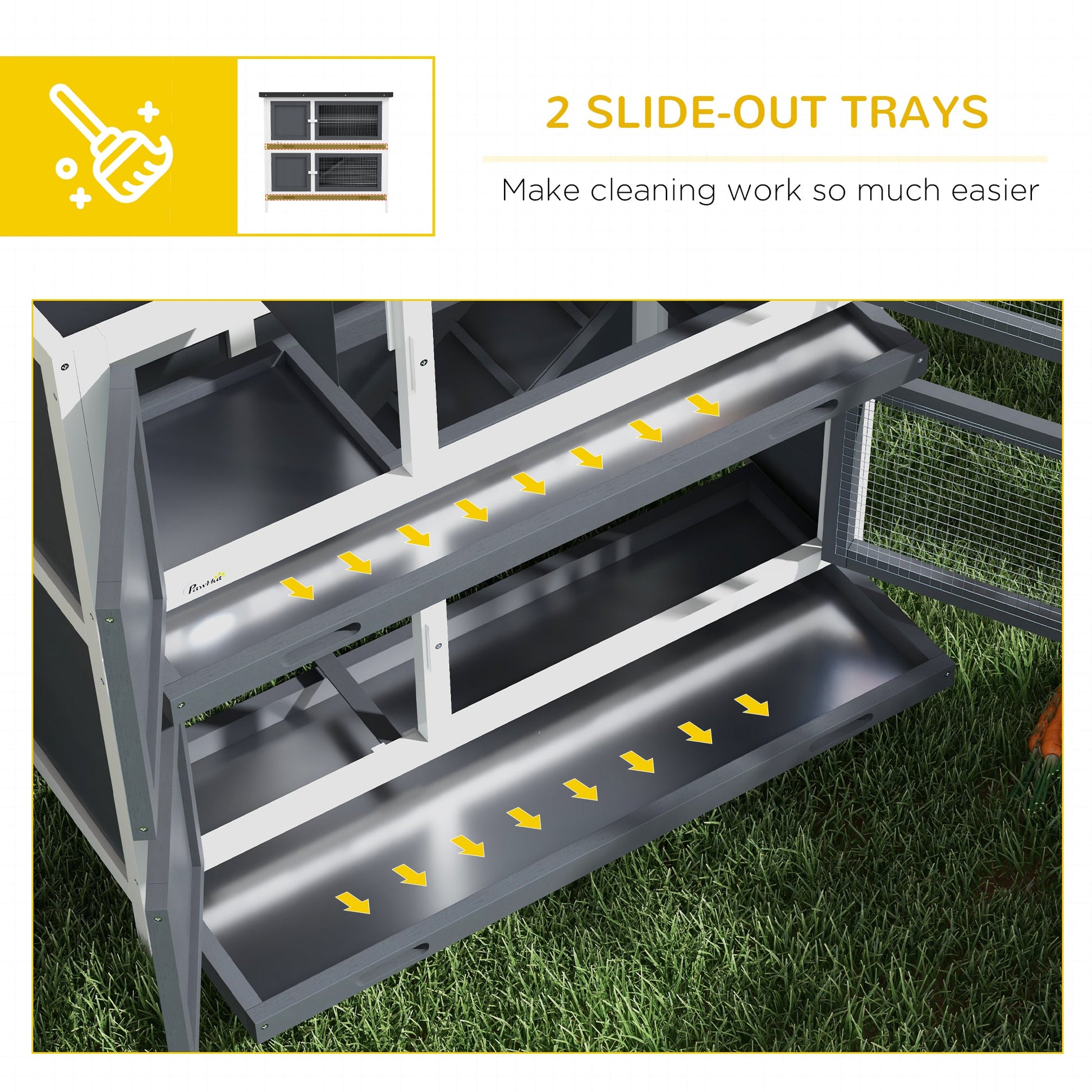 Rabbit Hutch  Guinea Pig Hutch Double Decker Pet Cage with Openable Roof, Divider, Ramp for Outdoor 100 x 47 x 91cm, Grey
