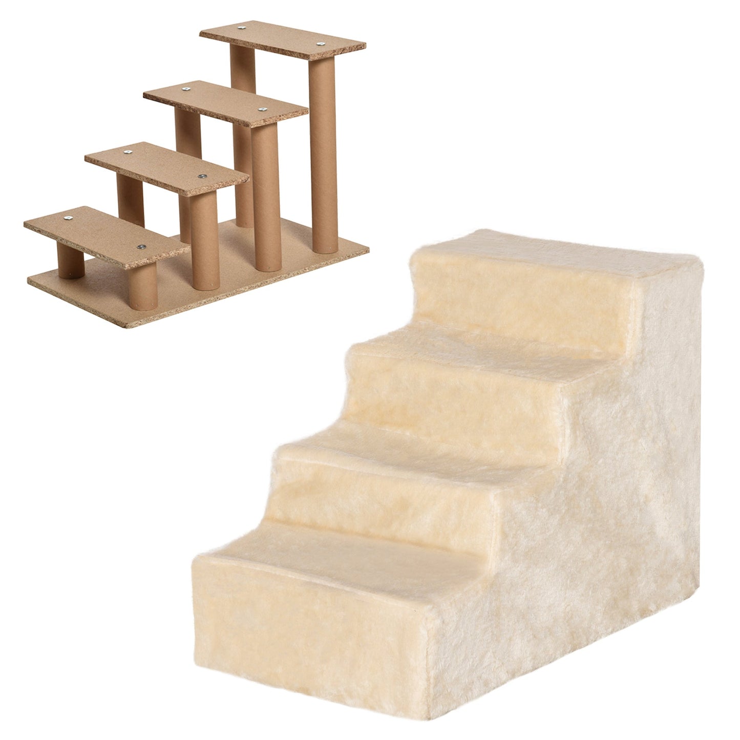 Dog Steps for Sofa, 4 Steps Dog Stairs, Pet Stairs, with Washable Plush Cover, for Small Breeds, Cats - Beige
