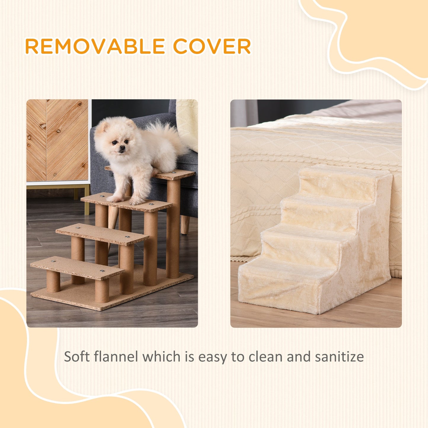 Dog Steps for Sofa, 4 Steps Dog Stairs, Pet Stairs, with Washable Plush Cover, for Small Breeds, Cats - Beige