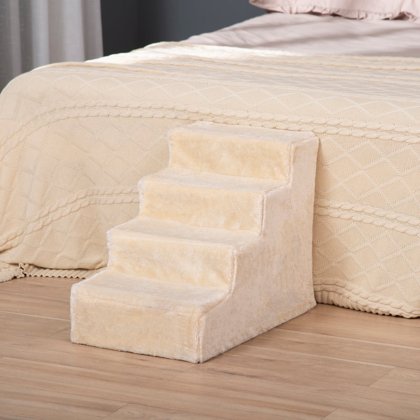 Dog Steps for Sofa, 4 Steps Dog Stairs, Pet Stairs, with Washable Plush Cover, for Small Breeds, Cats - Beige