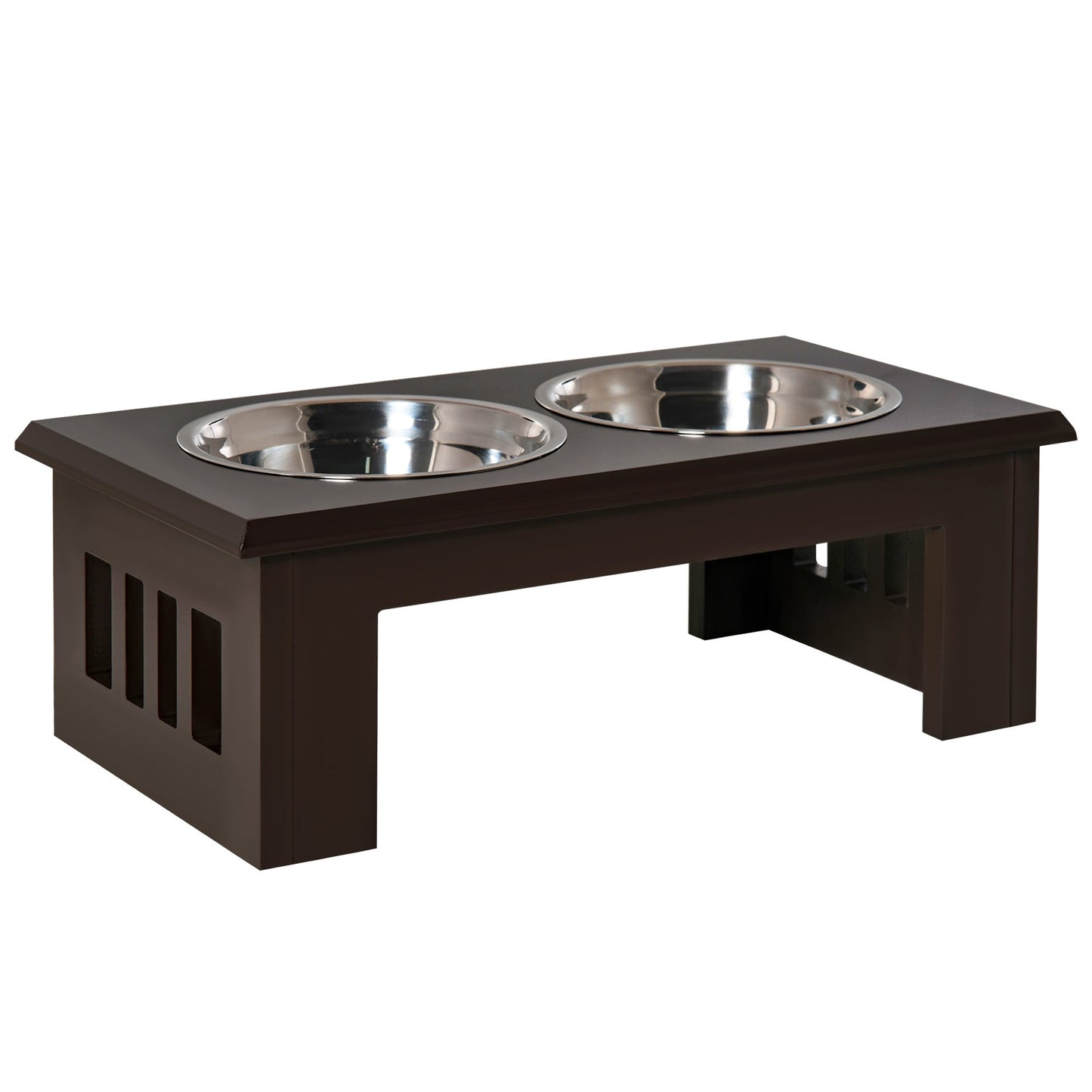 Raised Dog Bowl Feeding Bowls with Stand for Medium Dogs Elevated Pet Bowls Water Food Feeder 58L x 31W x 25H cm - Brown
