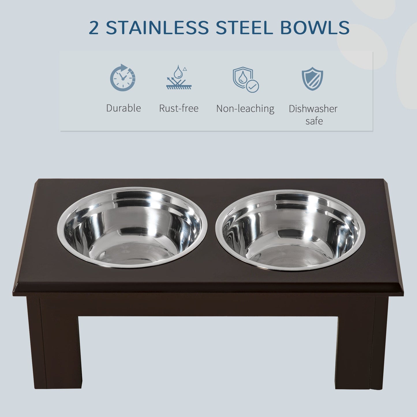 Raised Dog Bowl Feeding Bowls with Stand for Medium Dogs Elevated Pet Bowls Water Food Feeder 58L x 31W x 25H cm - Brown