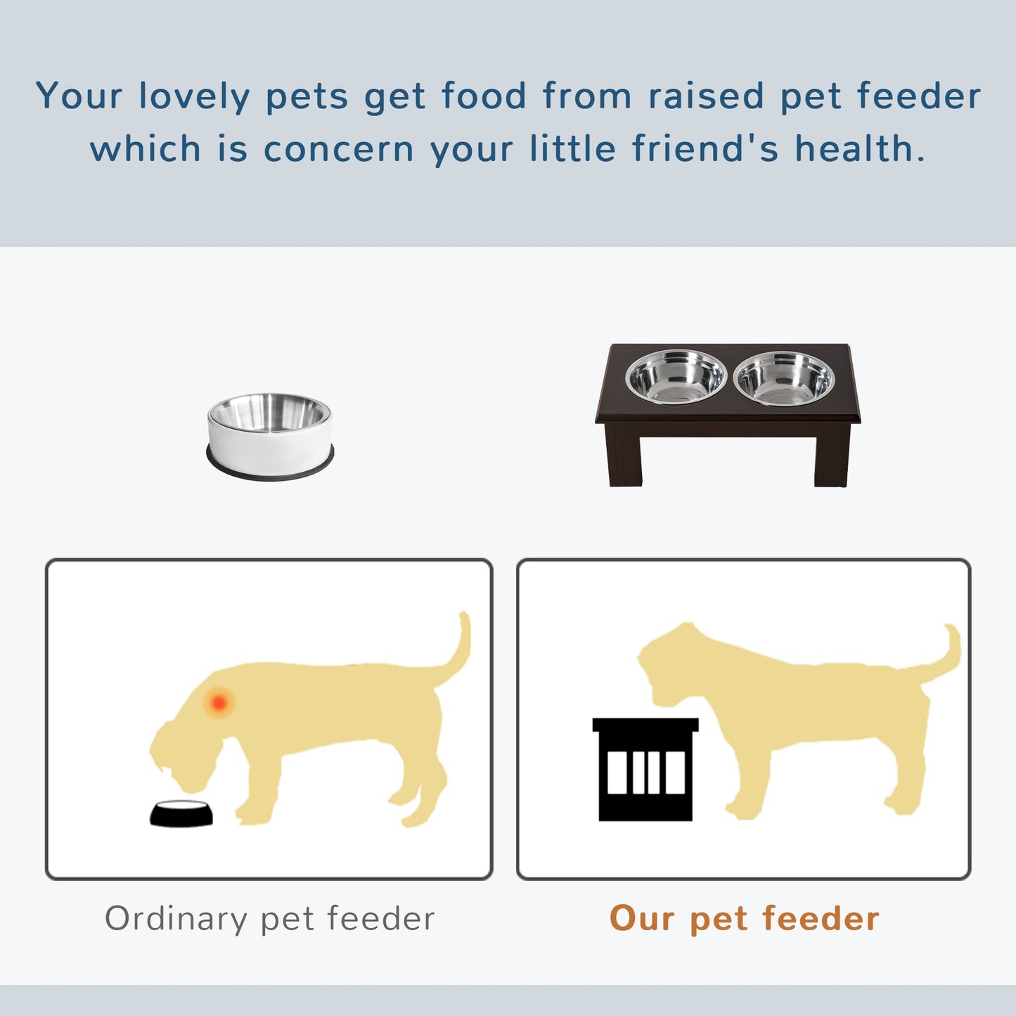 Raised Dog Bowl Feeding Bowls with Stand for Medium Dogs Elevated Pet Bowls Water Food Feeder 58L x 31W x 25H cm - Brown