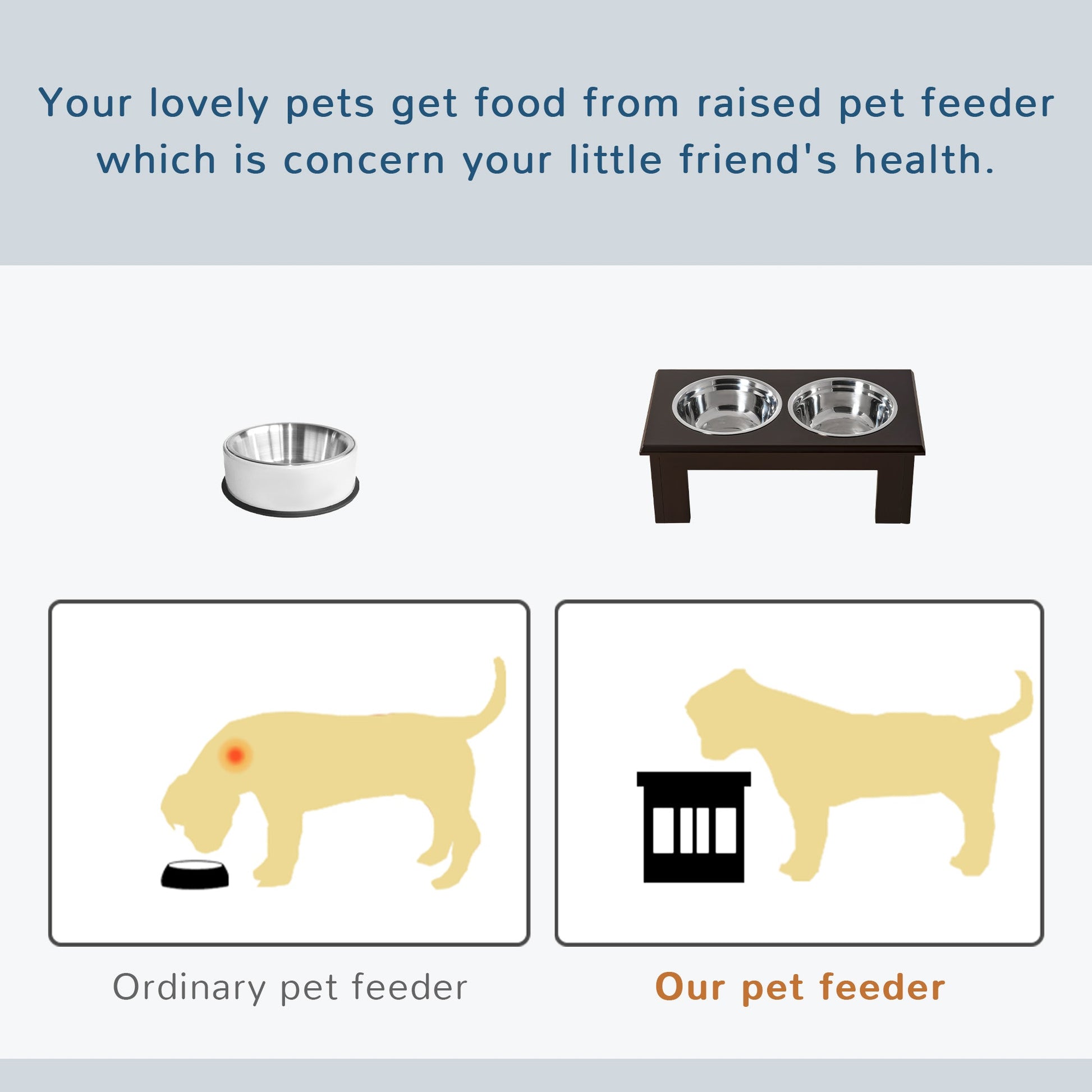 Raised Dog Bowl Feeding Bowls with Stand for Medium Dogs Elevated Pet Bowls Water Food Feeder 58L x 31W x 25H cm - Brown