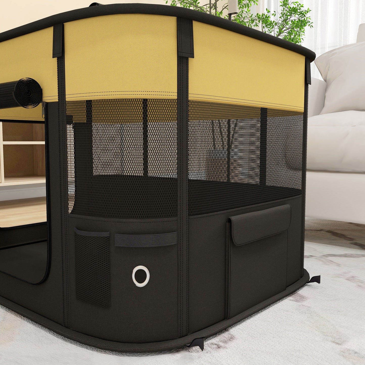 Dog Pen, Pet Playpen, Portable Foldable Dog Cat Playpen Soft Pet Cage with Storage Bag for Puppies, Rabbits, Kittens, Guinea Pigs, 84 x 64 x 53cm - Yellow