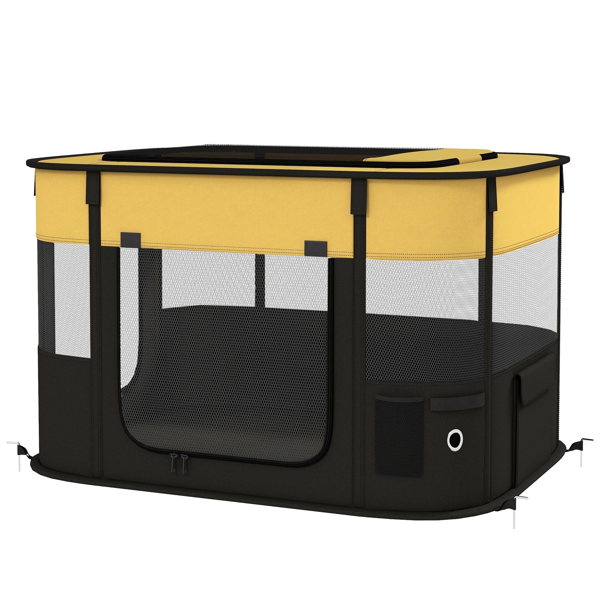 Dog Pen, Pet Playpen, Portable Foldable Dog Cat Playpen Soft Pet Cage with Storage Bag for Puppies, Rabbits, Kittens, Guinea Pigs, 84 x 64 x 53cm - Yellow
