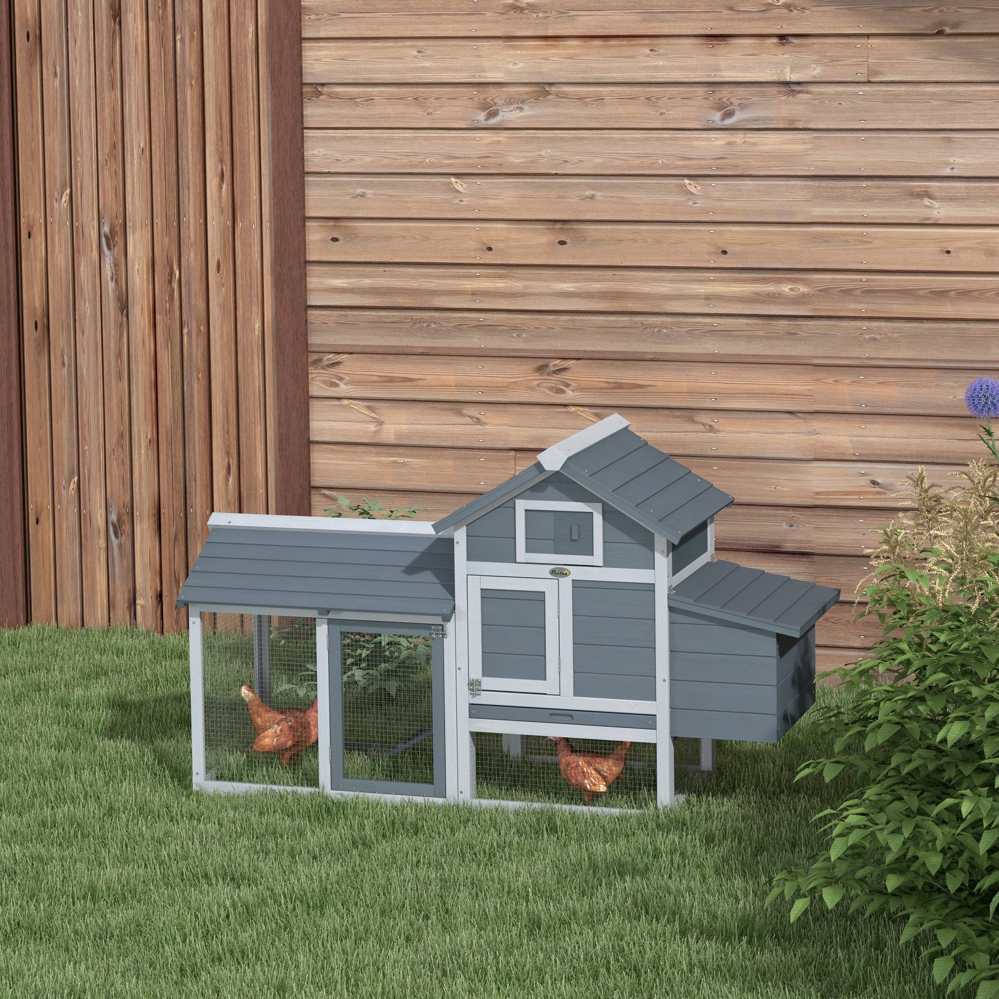 Small Chicken Coop with Run Hen House Poultry Coops Cages Nesting Box Grey 150.5 x 54 x 87cm
