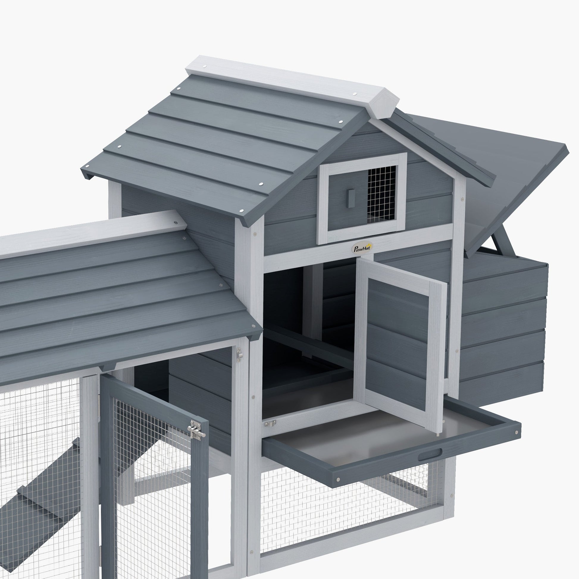 Small Chicken Coop with Run Hen House Poultry Coops Cages Nesting Box Grey 150.5 x 54 x 87cm