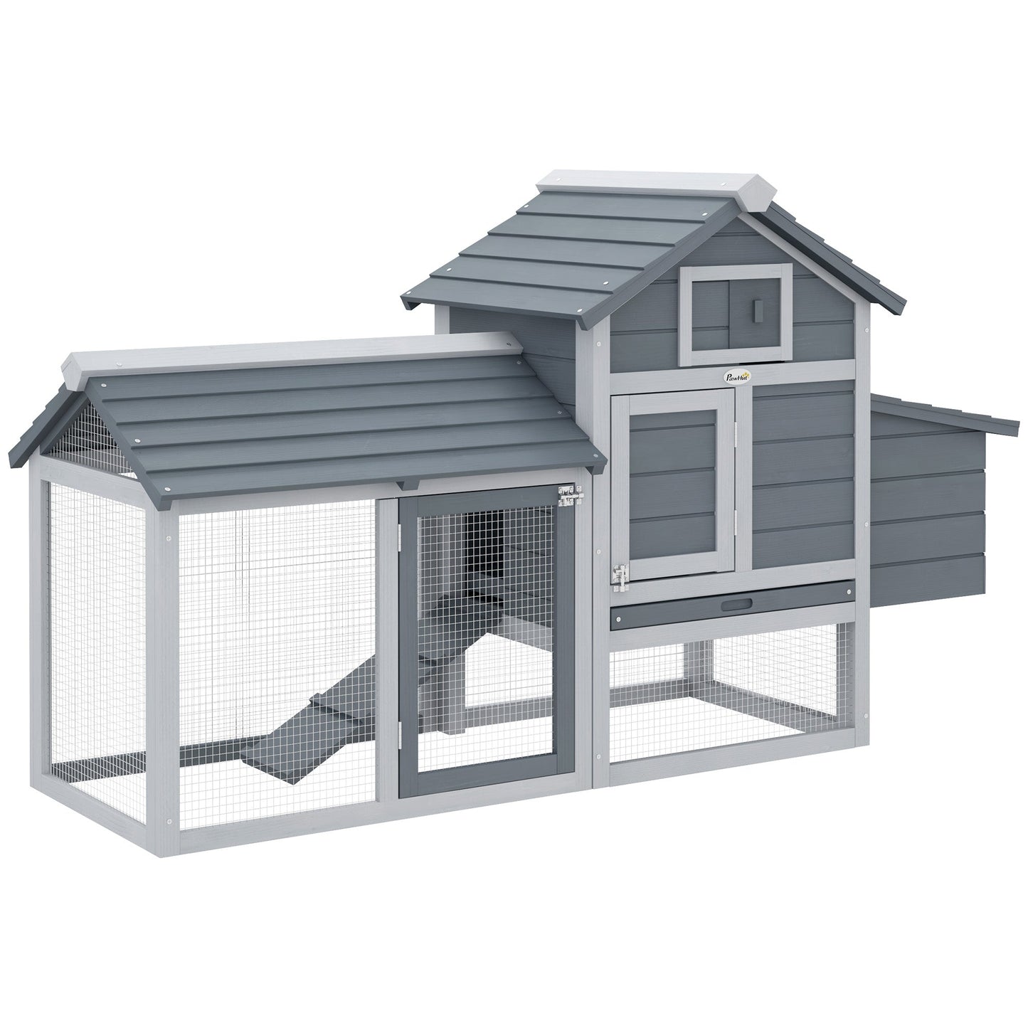 Small Chicken Coop with Run Hen House Poultry Coops Cages Nesting Box Grey 150.5 x 54 x 87cm