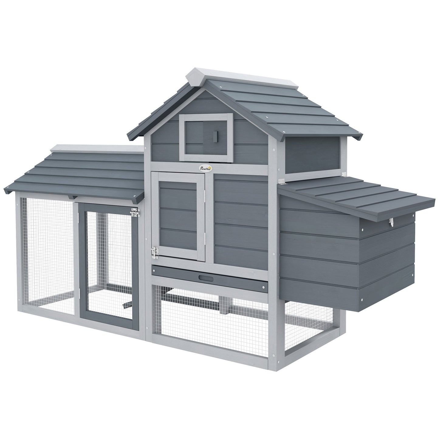 Small Chicken Coop with Run Hen House Poultry Coops Cages Nesting Box Grey 150.5 x 54 x 87cm
