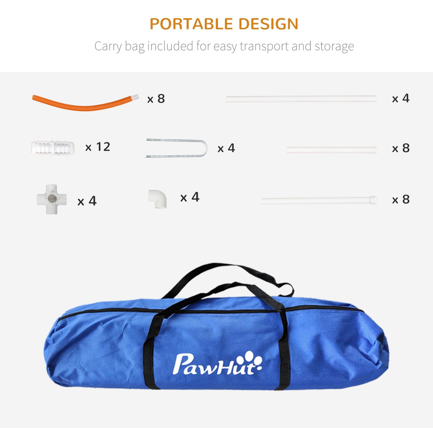 Dog Agility Equipment Set, Dog Agility Training Equipment for Dogs with Oxford Carry Bag, 4 PCS Weave Poles, Dog Obstacle Course, Pet Outdoor Games, Orange