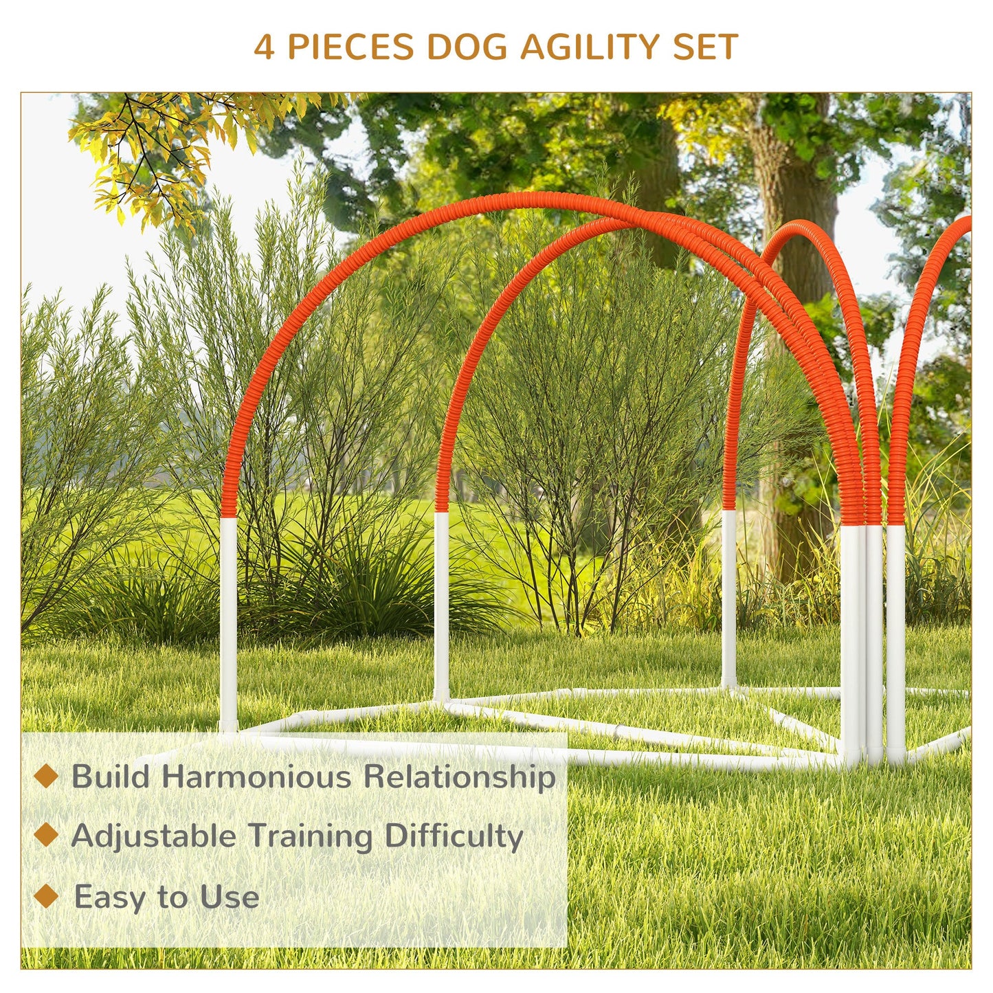 Dog Agility Equipment Set, Dog Agility Training Equipment for Dogs with Oxford Carry Bag, 4 PCS Weave Poles, Dog Obstacle Course, Pet Outdoor Games, Orange