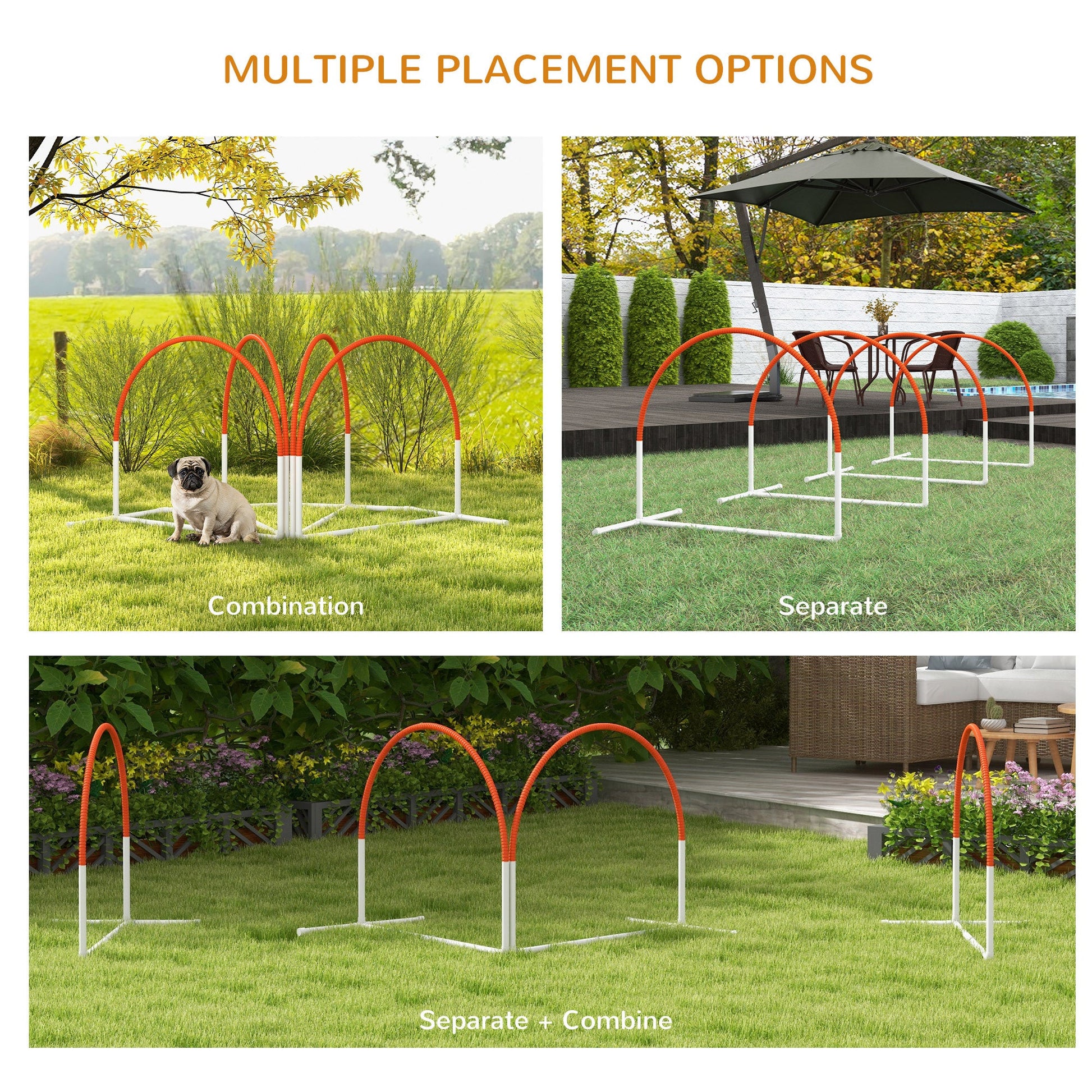 Dog Agility Equipment Set, Dog Agility Training Equipment for Dogs with Oxford Carry Bag, 4 PCS Weave Poles, Dog Obstacle Course, Pet Outdoor Games, Orange