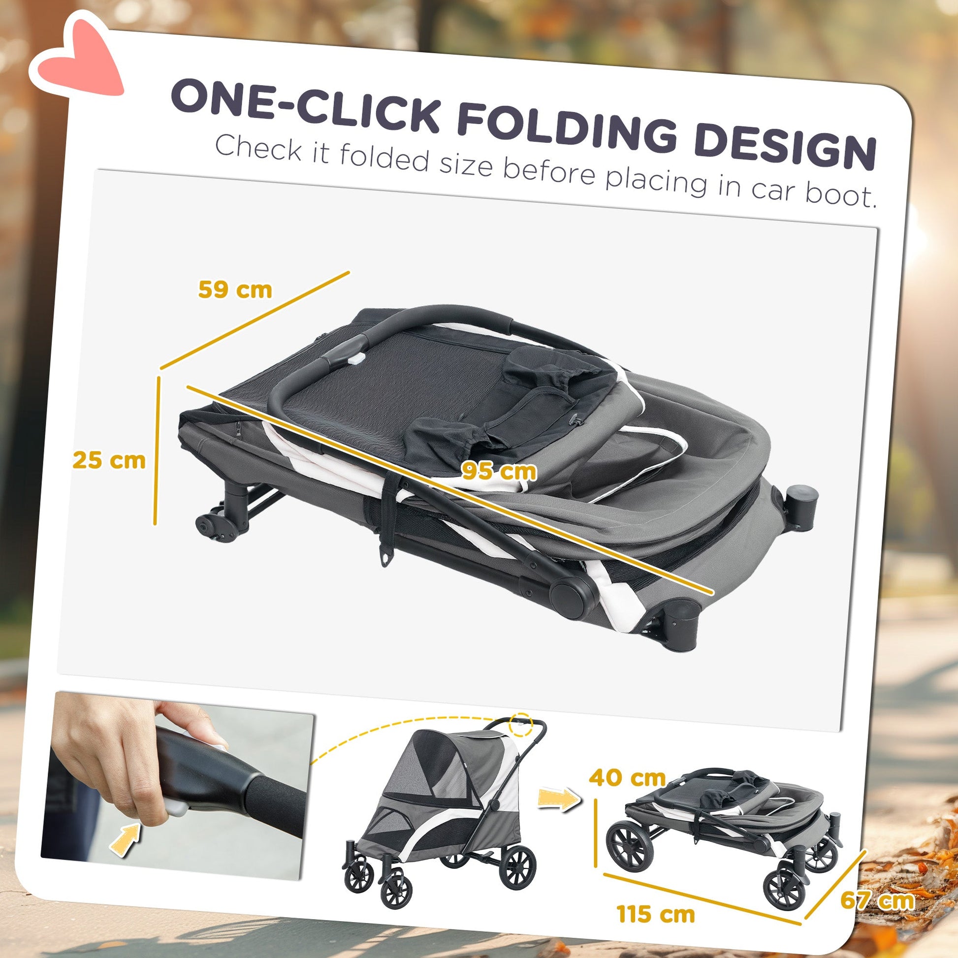 Dog Stroller, Easy Folding Pet Stroller for Large Dogs, Puppy Pram Pet Pushchair with 4 Big Wheels, Shock-Absorbing Frame, Safety Leashes, Brakes, Dark Grey