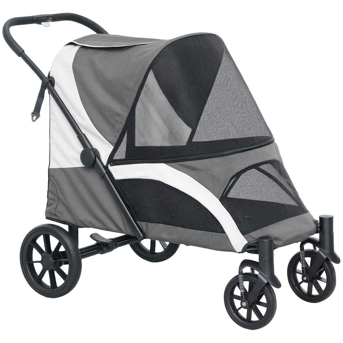 Dog Stroller, Easy Folding Pet Stroller for Large Dogs, Puppy Pram Pet Pushchair with 4 Big Wheels, Shock-Absorbing Frame, Safety Leashes, Brakes, Dark Grey