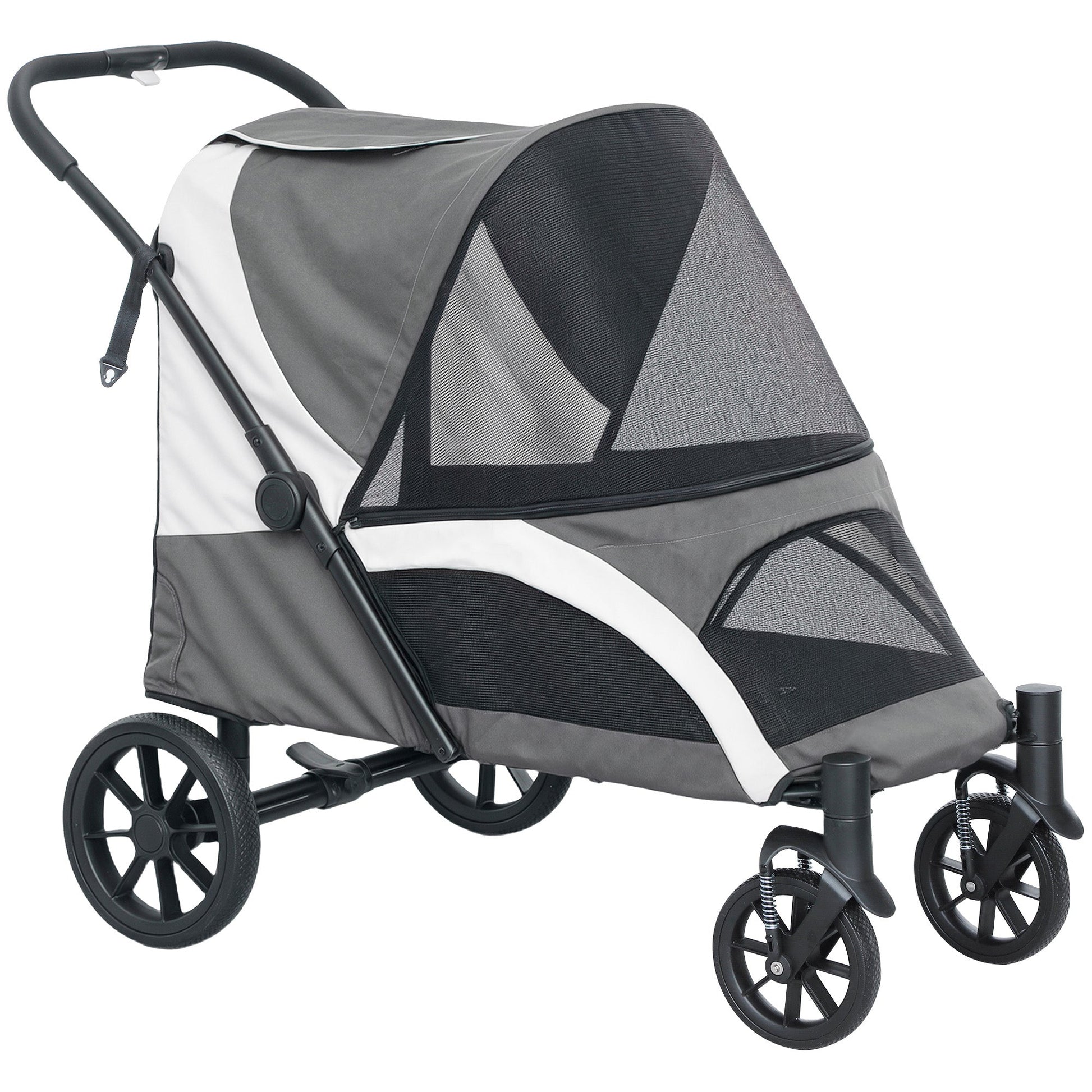 Dog Stroller, Easy Folding Pet Stroller for Large Dogs, Puppy Pram Pet Pushchair with 4 Big Wheels, Shock-Absorbing Frame, Safety Leashes, Brakes, Dark Grey