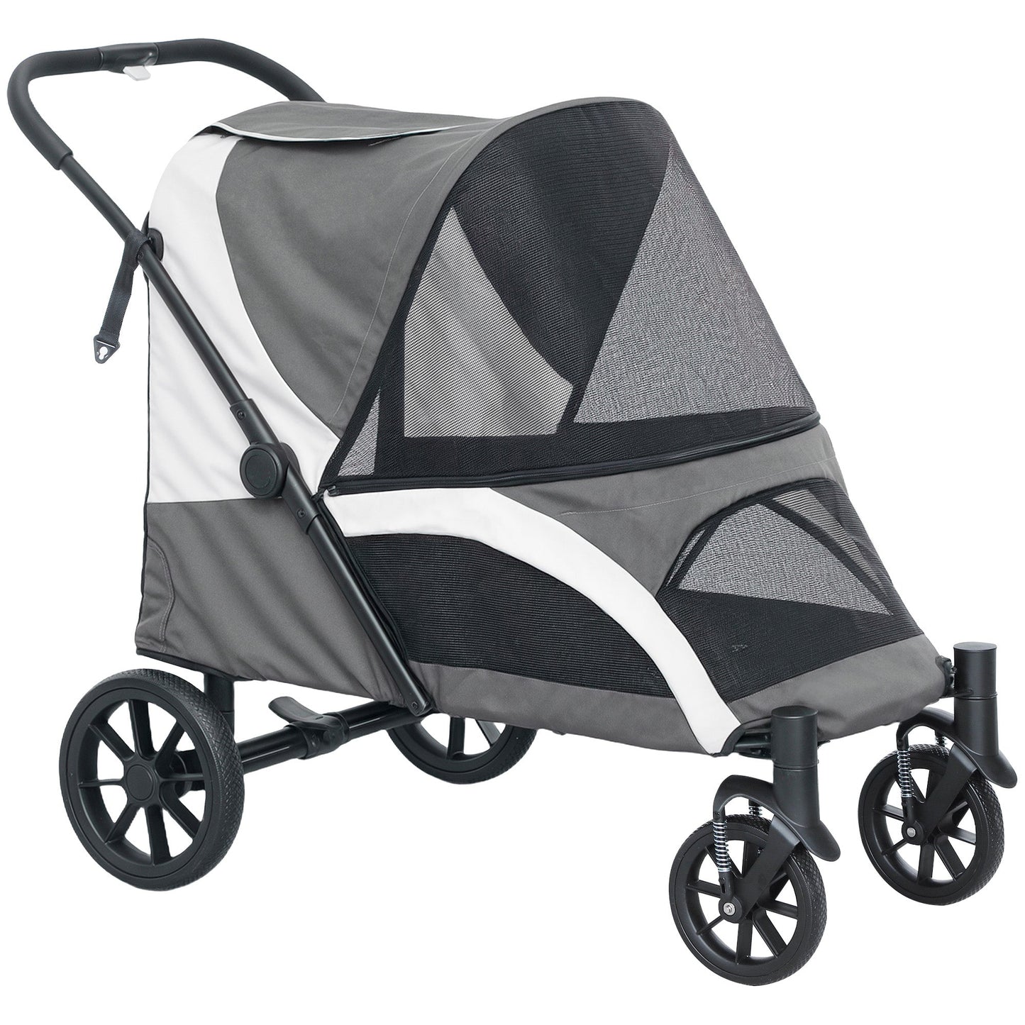 Dog Stroller, Easy Folding Pet Stroller for Large Dogs, Puppy Pram Pet Pushchair with 4 Big Wheels, Shock-Absorbing Frame, Safety Leashes, Brakes, Dark Grey