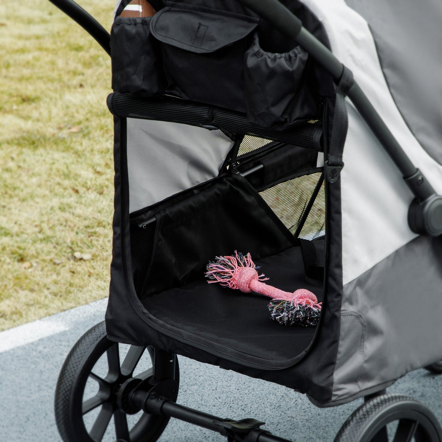 Dog Stroller, Easy Folding Pet Stroller for Large Dogs, Puppy Pram Pet Pushchair with 4 Big Wheels, Shock-Absorbing Frame, Safety Leashes, Brakes, Dark Grey