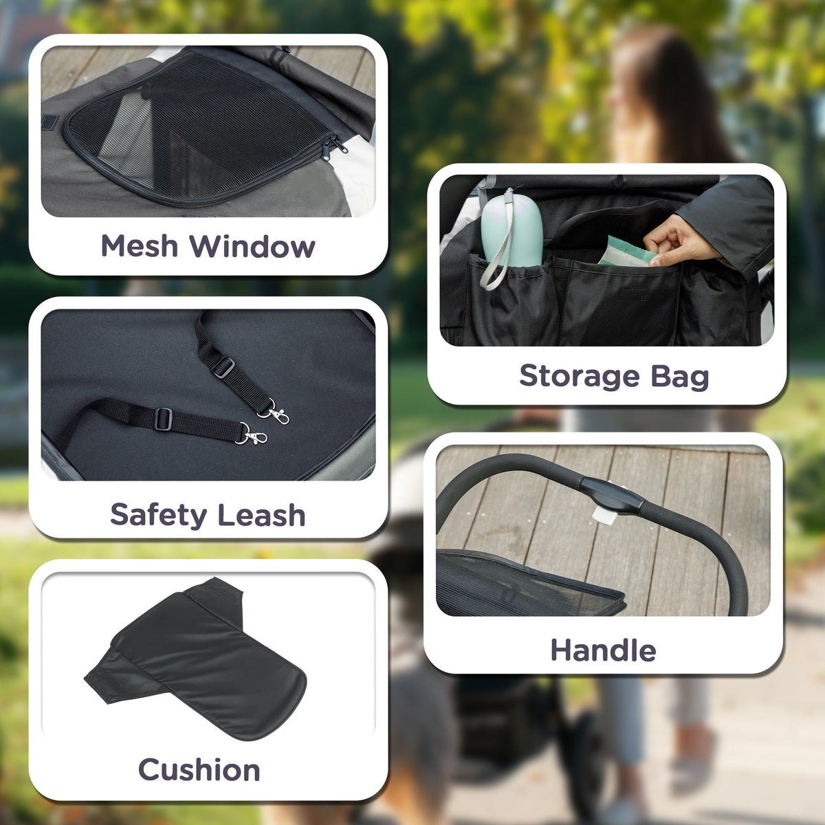 Dog Stroller, Easy Folding Pet Stroller for Large Dogs, Puppy Pram Pet Pushchair with 4 Big Wheels, Shock-Absorbing Frame, Safety Leashes, Brakes, Dark Grey
