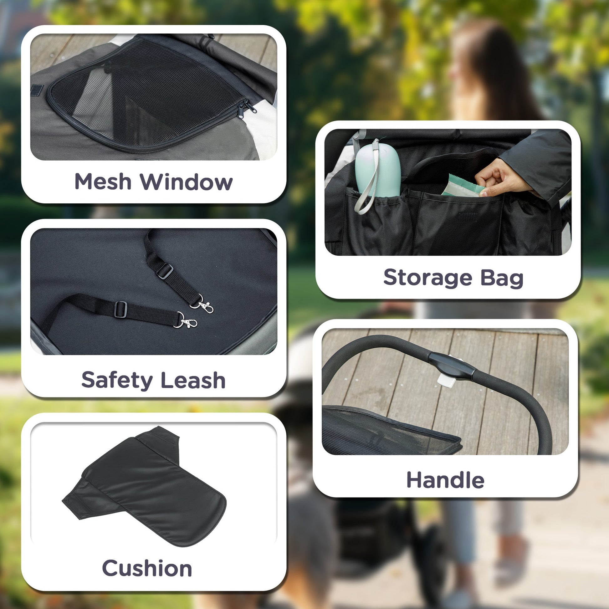 Dog Stroller, Easy Folding Pet Stroller for Large Dogs, Puppy Pram Pet Pushchair with 4 Big Wheels, Shock-Absorbing Frame, Safety Leashes, Brakes, Dark Grey