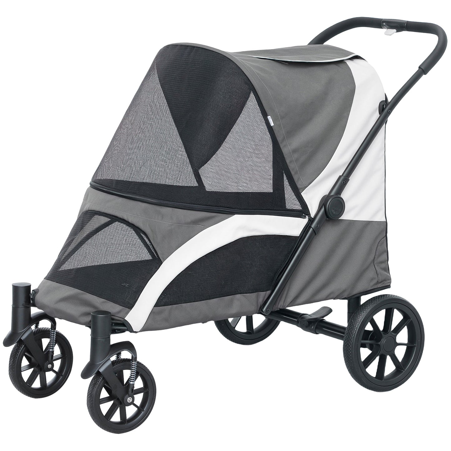 Dog Stroller, Easy Folding Pet Stroller for Large Dogs, Puppy Pram Pet Pushchair with 4 Big Wheels, Shock-Absorbing Frame, Safety Leashes, Brakes, Dark Grey