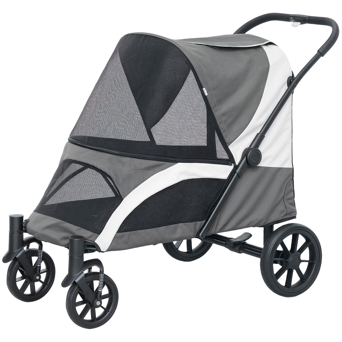 Dog Stroller, Easy Folding Pet Stroller for Large Dogs, Puppy Pram Pet Pushchair with 4 Big Wheels, Shock-Absorbing Frame, Safety Leashes, Brakes, Dark Grey