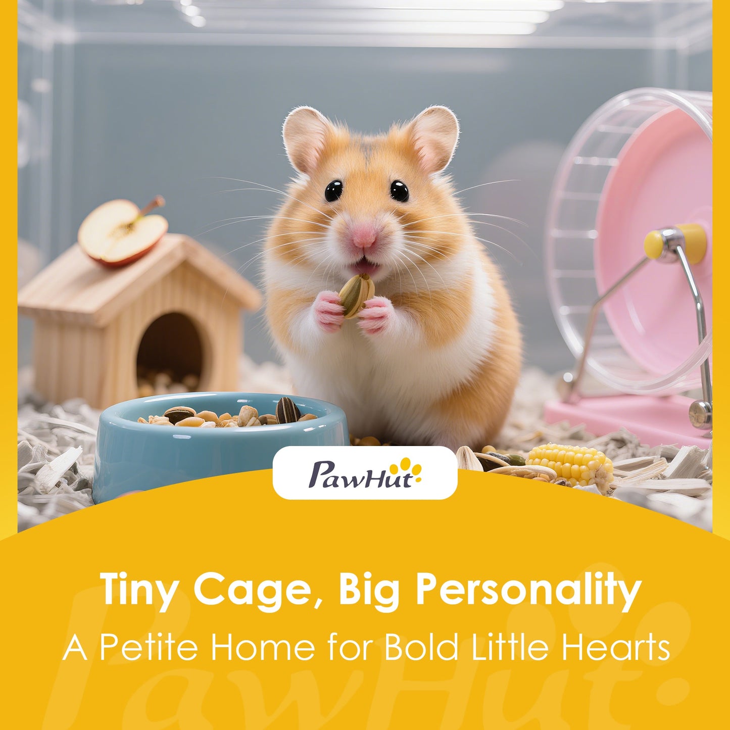 Wooden Hamster Cage, Large Gerbil Cage with Hut, Wheel, Ramps, 3 Tier Small Animal Habitat with Removable Viewing Panels, 100 x 50 x 84 cm, Natural Wood